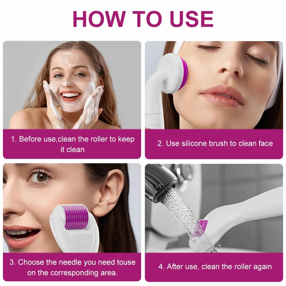 Derma Roller 6 en 1 Microneedle Roller 0.5mm+1mm+1.5mm para Cara y Cuerpo Microneedling Anti-Edad
