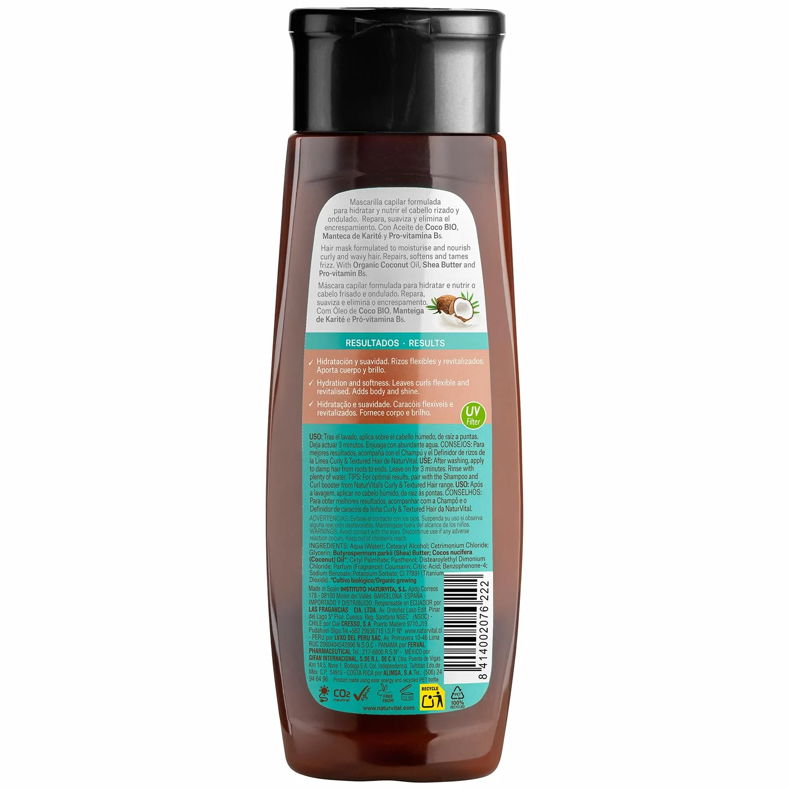 NaturVital Mascarilla Curly para Cabello Rizado 280ml con Coco y Karité Sin Silicona