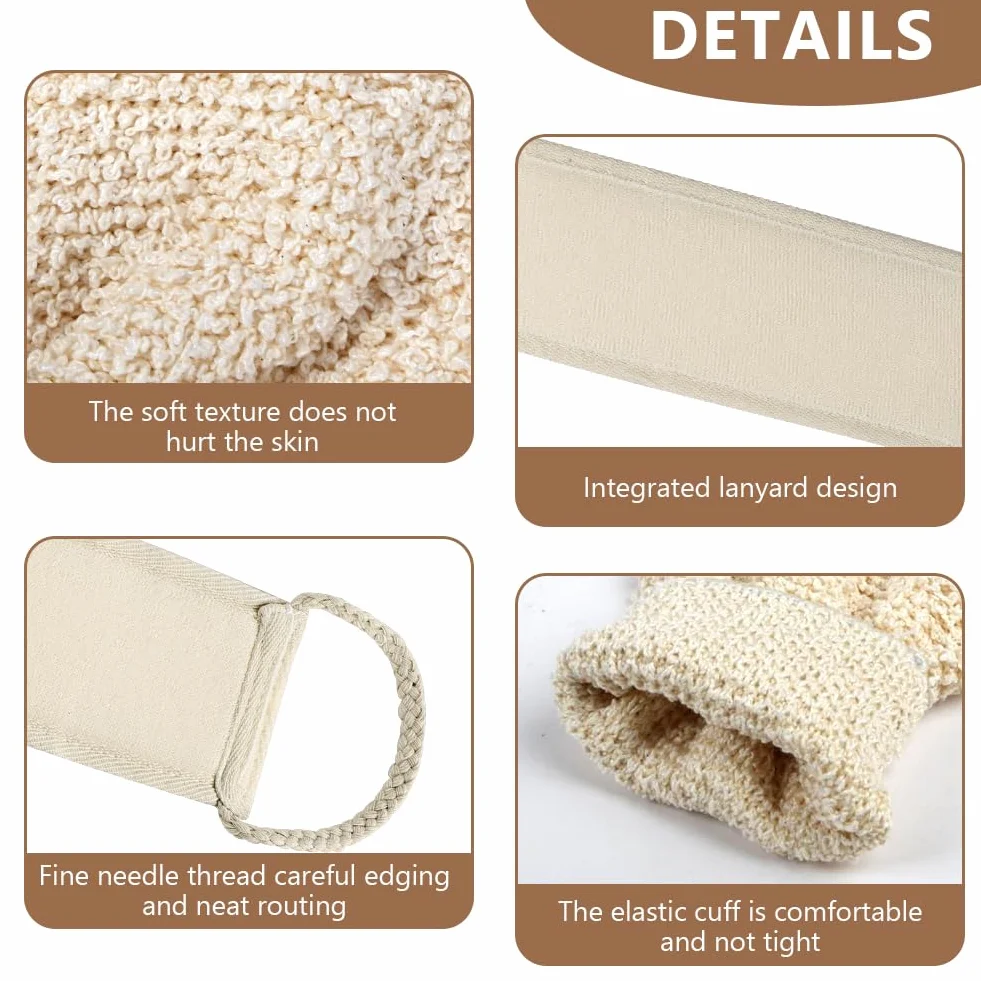 LOPHE Juego de estropajo exfoliante 2 Piezas Loofah Baño Guantes Exfoliantes Cáñamo Natural Cinturón Ducha Lufa