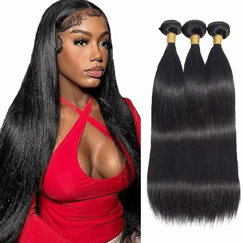 Peluca recta para mujer, paquetes de cabello humano sin procesar, extensiones de cabello humano virgen brasileño, #1B, color negro natural, paquete con una cobertura mínima para mujeres de 20