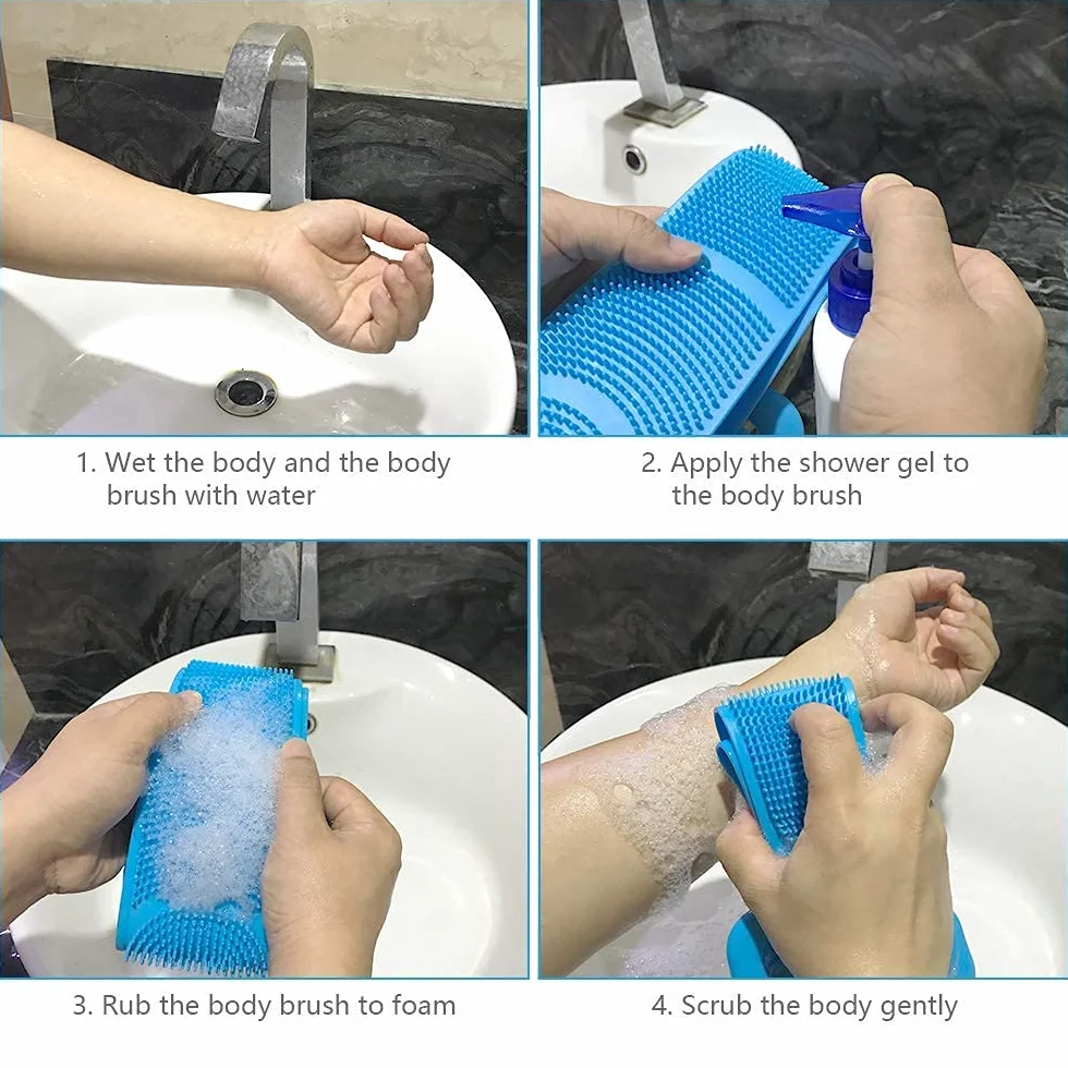 Esponja Silicona Cuerpo Doble Cara Cepillo Exfoliante Corporal Suave con Partículas de Masaje 73cm