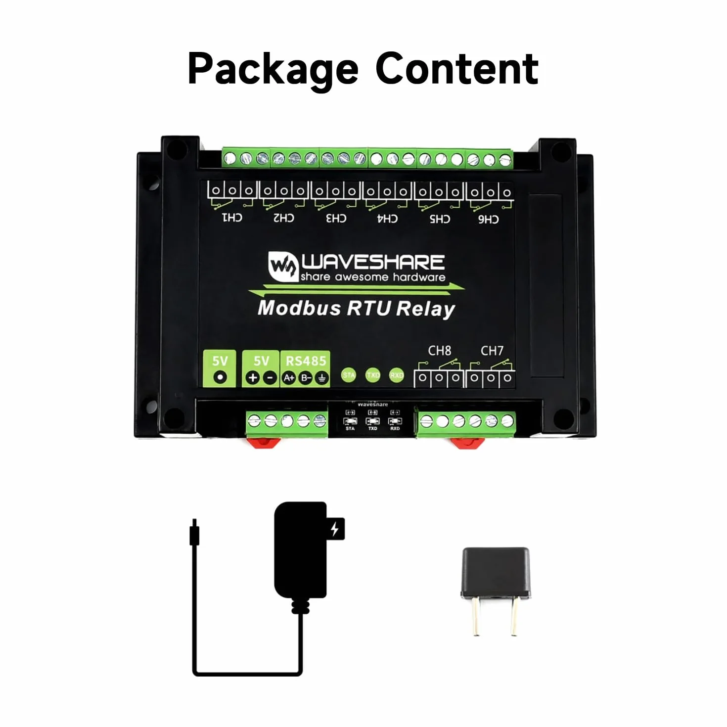 Waveshare Industrial Modbus RTU Relay Module 8-Ch RS485 Multi Isolation Protection