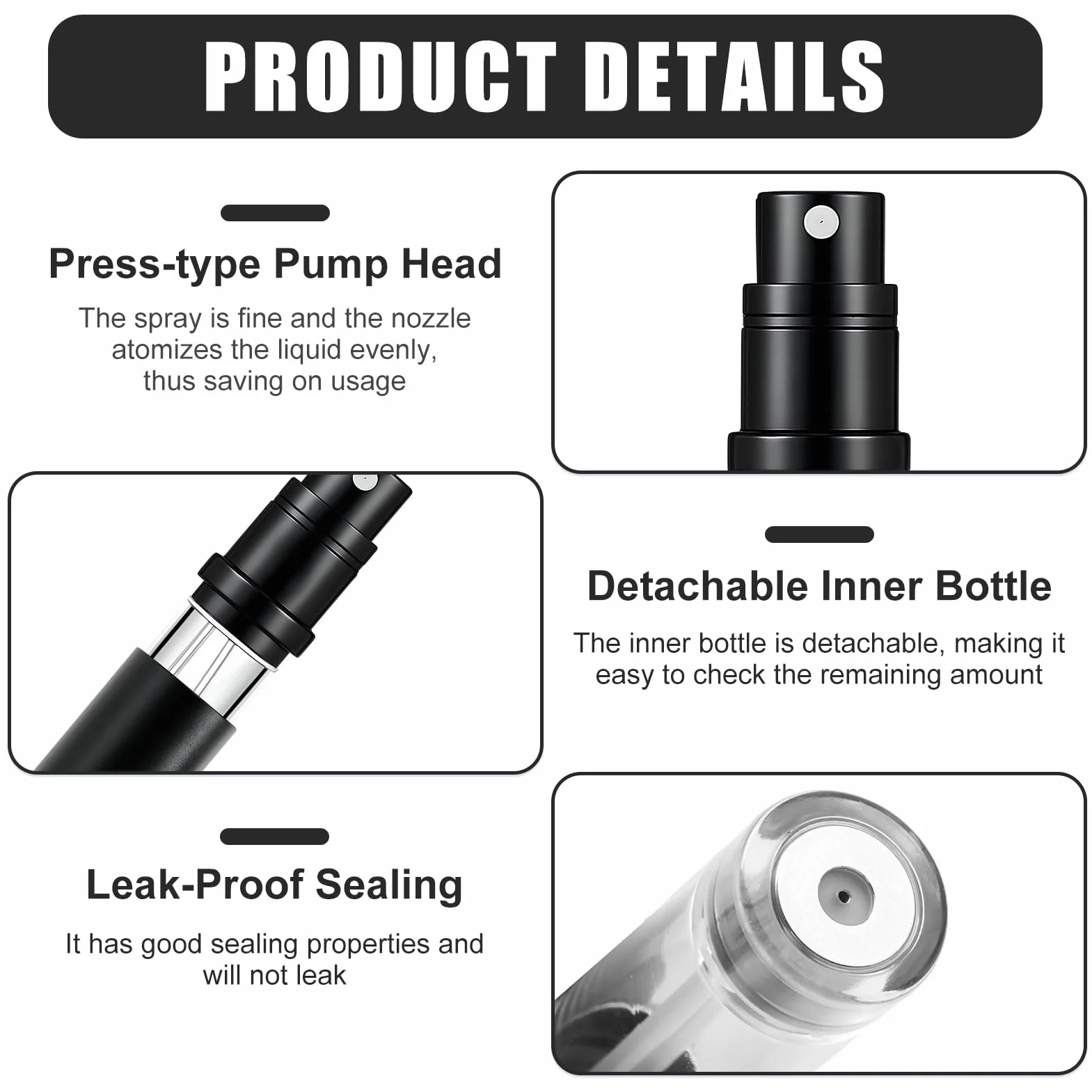 Pack de 2 Botellas de Perfume de Viaje de Aluminio de 5ml Recargable Gris y Plateado