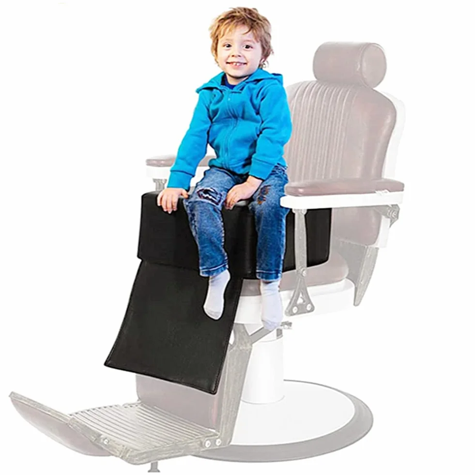 Silla de peluquería para niños, asiento elevador de peluquería, cojín de corte de pelo negro