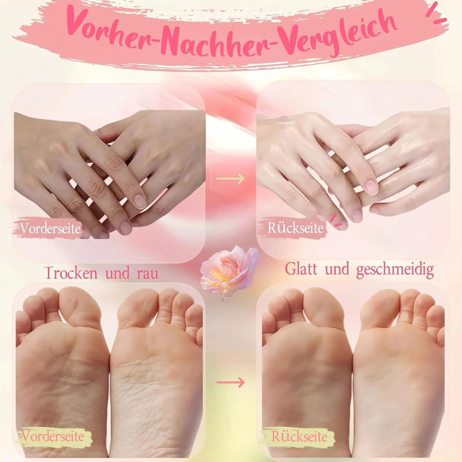 Guantes de Tratamiento de Cera de Parafina para Manos y Pies, 4 Pares Guantes de Cera Rosados, Máscara de Cera Curativa Suavizante para Piel Seca y Agrietada | Cuidado Intensivo de Manicura y Pedicura