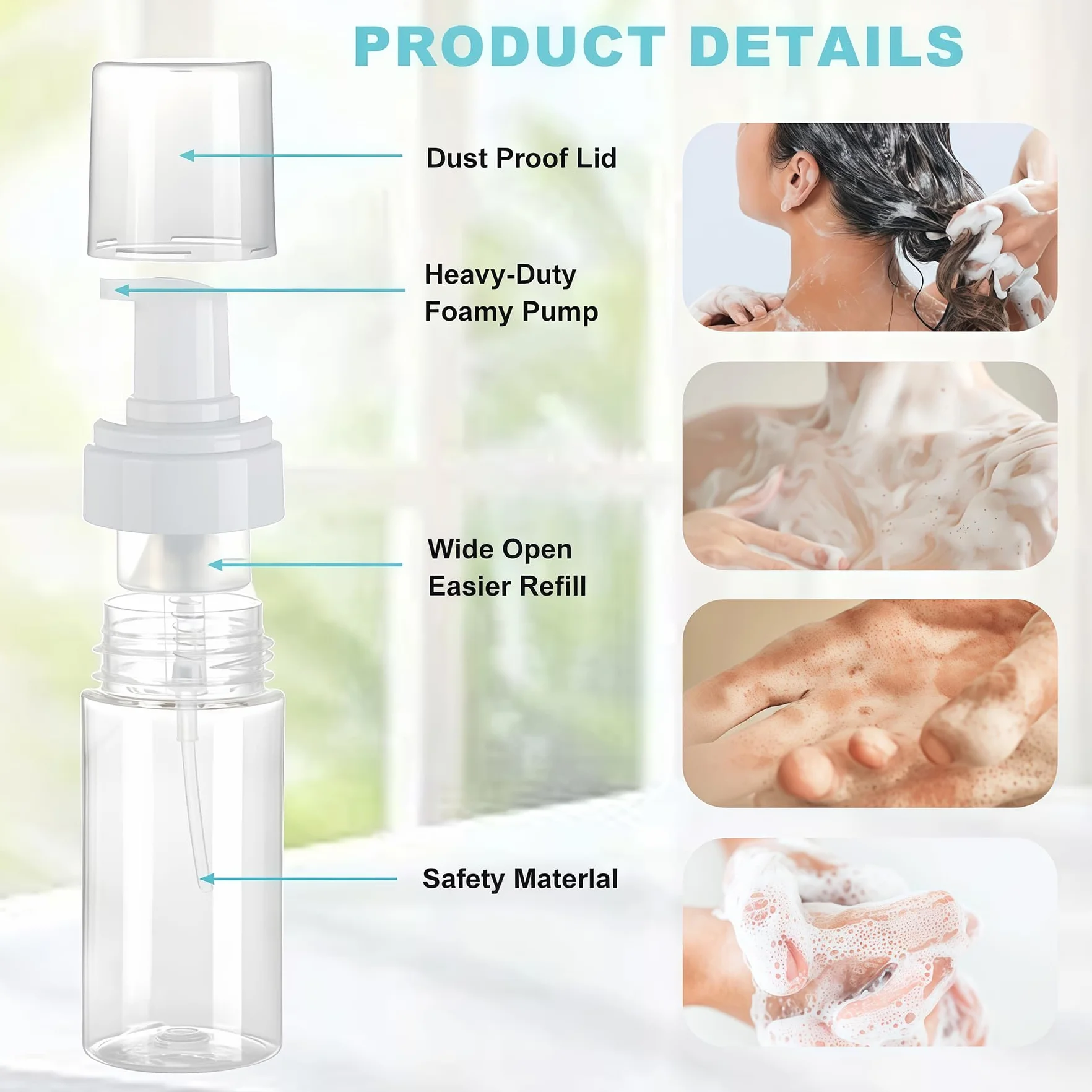Botellas vacías de espuma 3.4 oz 100 ml plástico transparente rellenables dispensadores de jabón para viajes