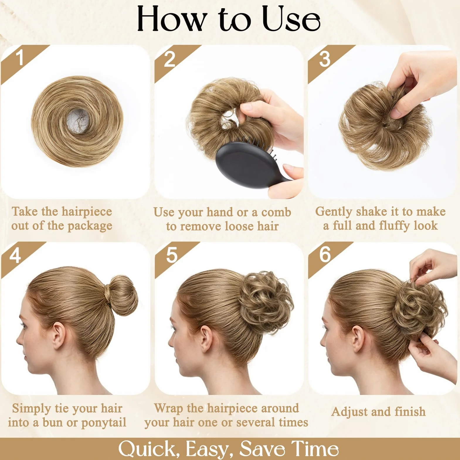 Kiiwah 2 Piezas Extensiones de Cabello Natural Corto Moño Postizo Accesorio para Mujer Niña Marrón