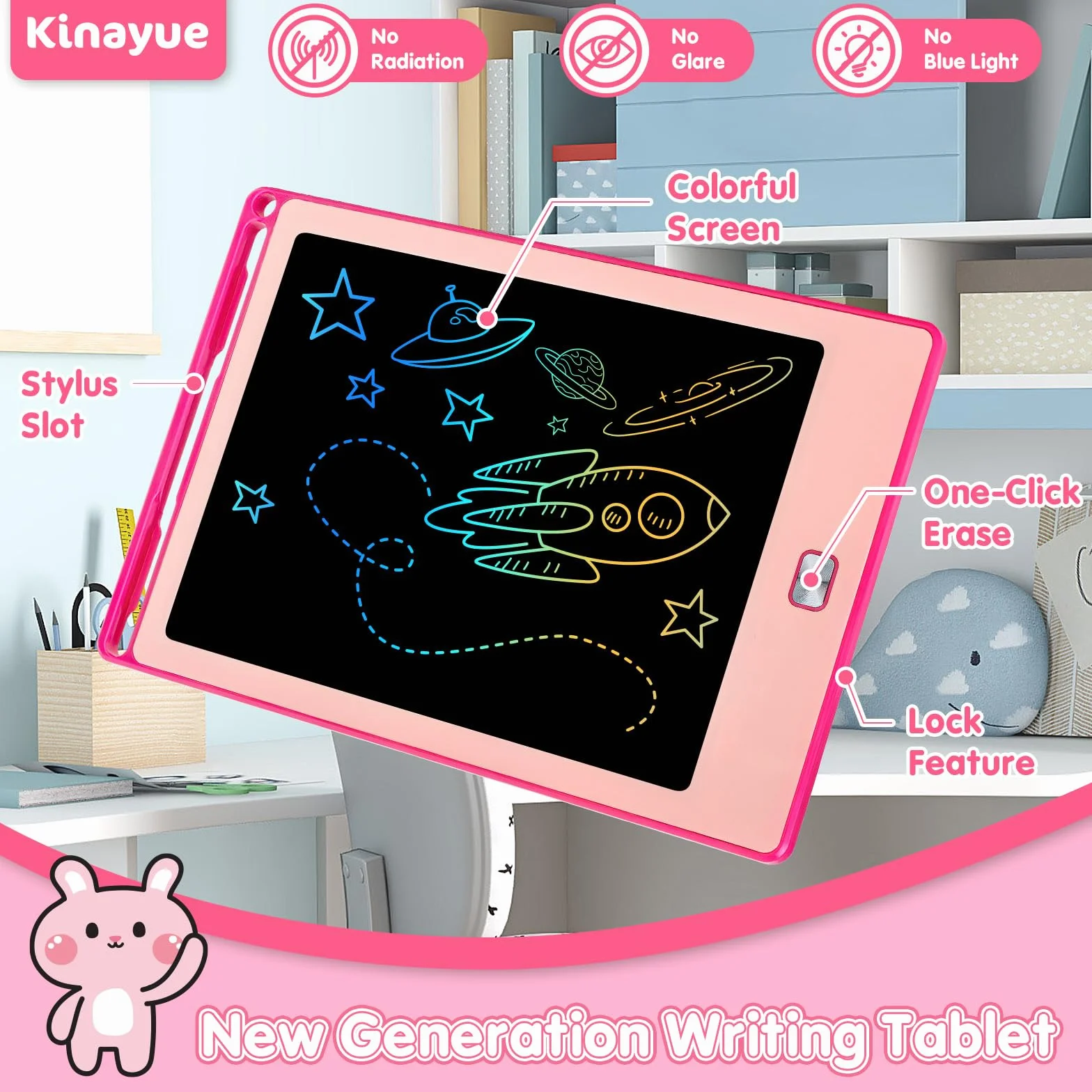 Tableta Escritura Niños LCD 8,5 Pulgadas, Tablet Dibujo Reutilizable, Juguete Educativo Rosa
