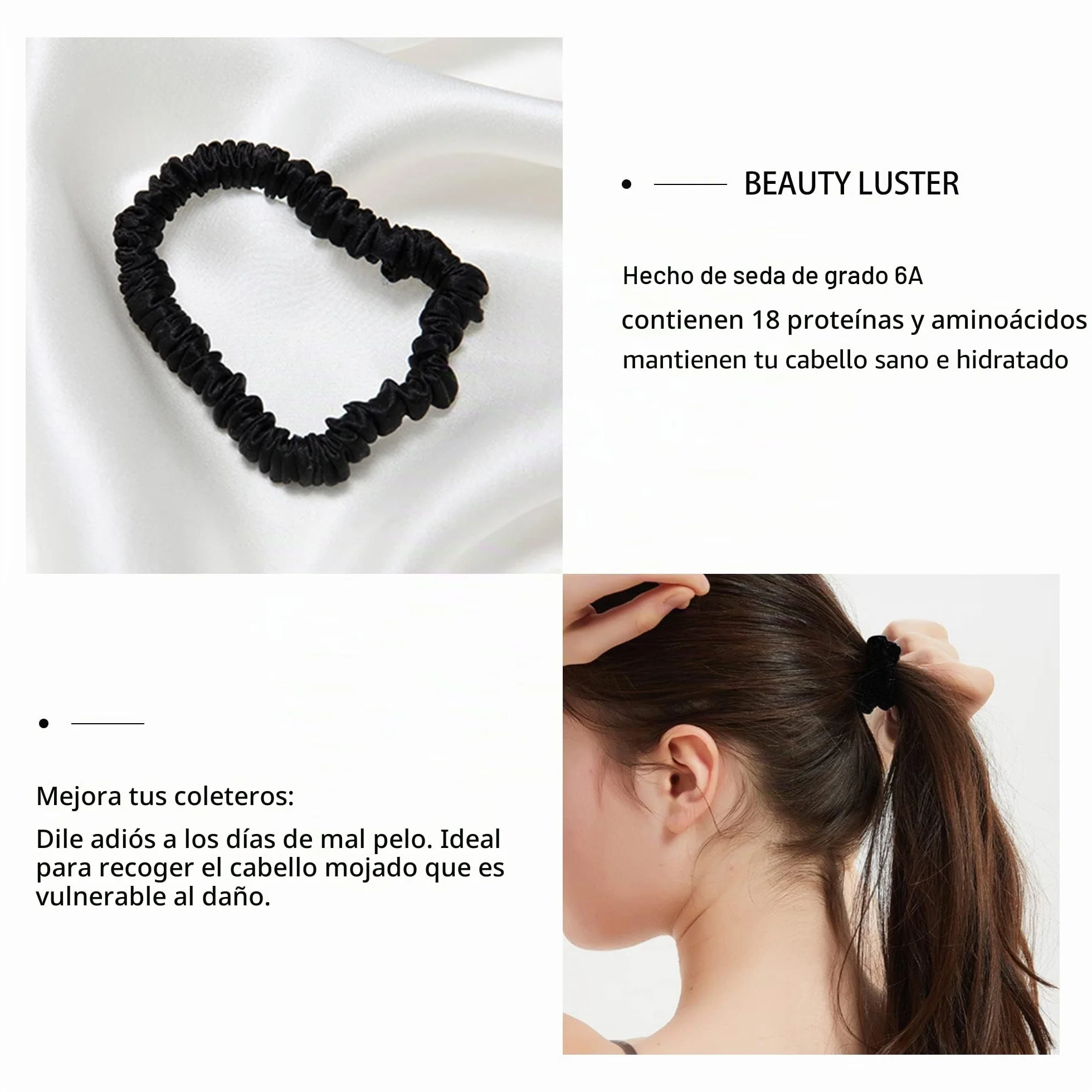 Townssilk 22 Momme Pure Silk Scrunchies Paquete de 5 para mujeres - Negro