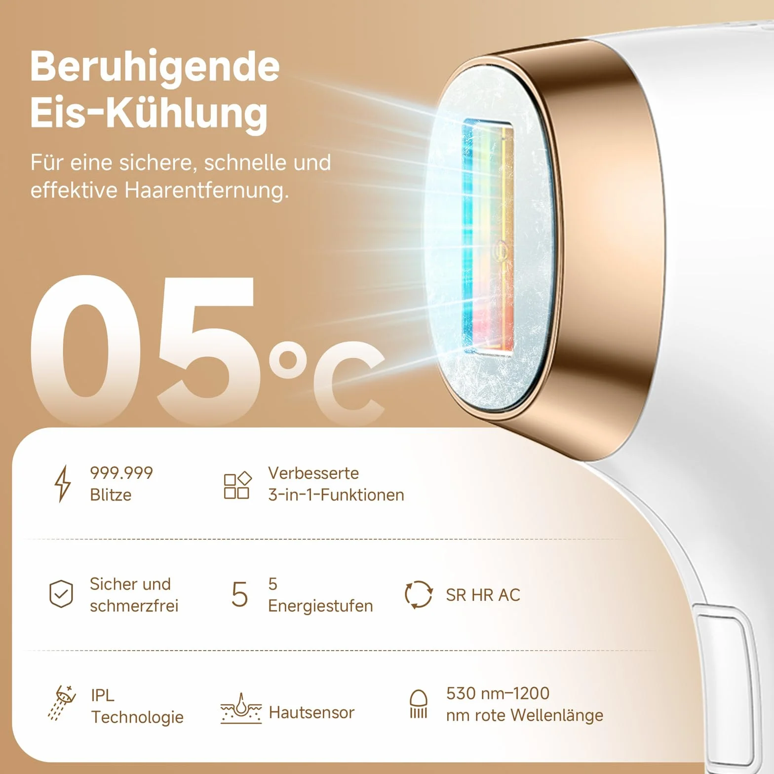 Depiladora Laser con Refrigeración 600-1200NM Luz Pulsada 9 Niveles de Energía para Mujeres y Hombres