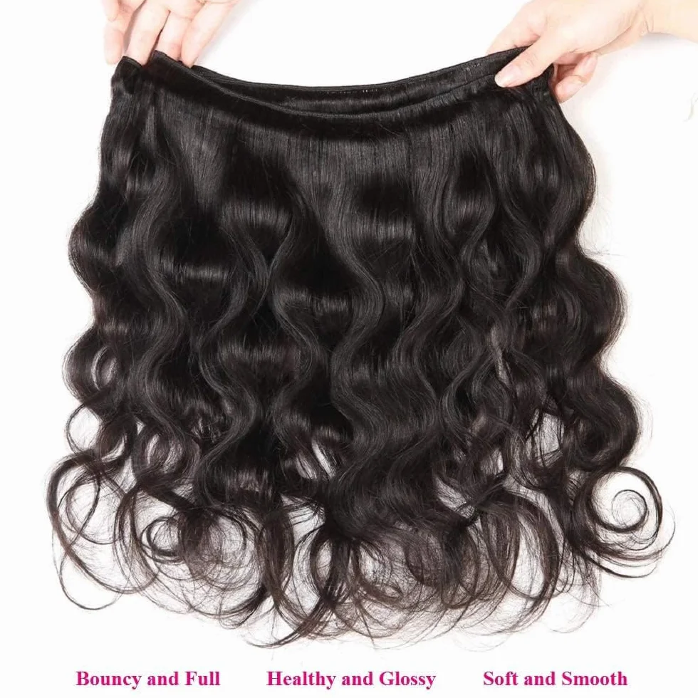 Extensiones de cabello humano con ondas de cuerpo humano, 3 paquetes de 50 g/unidad, doble trama #1B, color negro natural, para mujeres de 45,6 cm, 50,58 cm