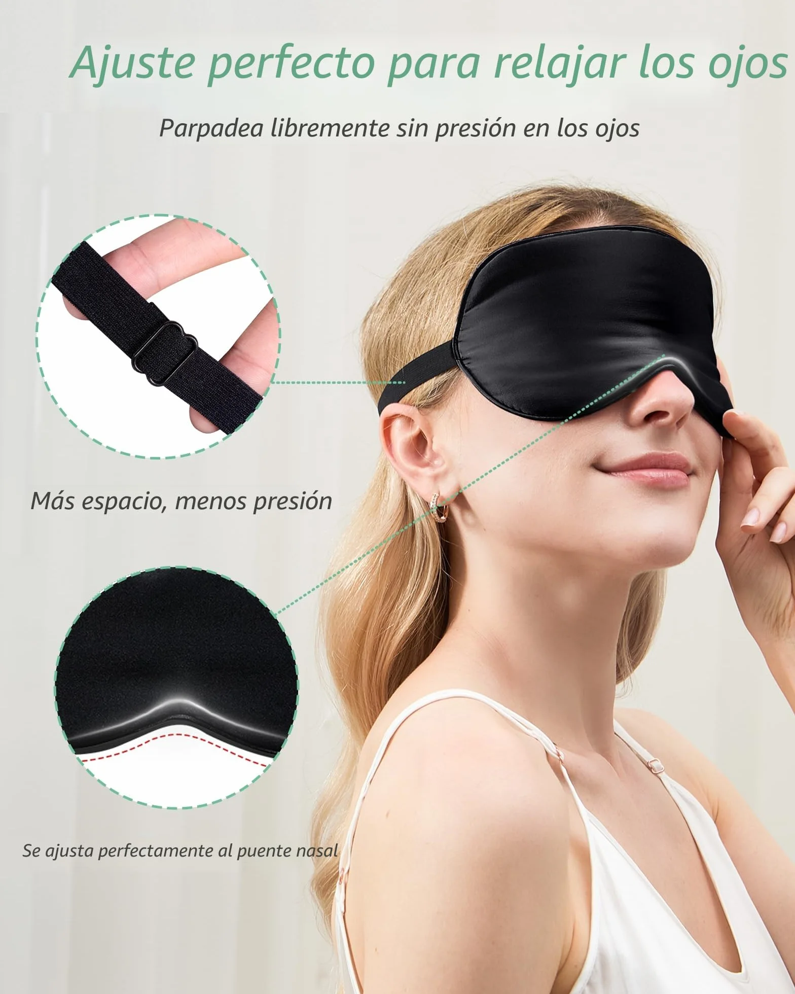 BeeVines Antifaz de Seda Pura 100% Natural para Dormir, Paquete de 2