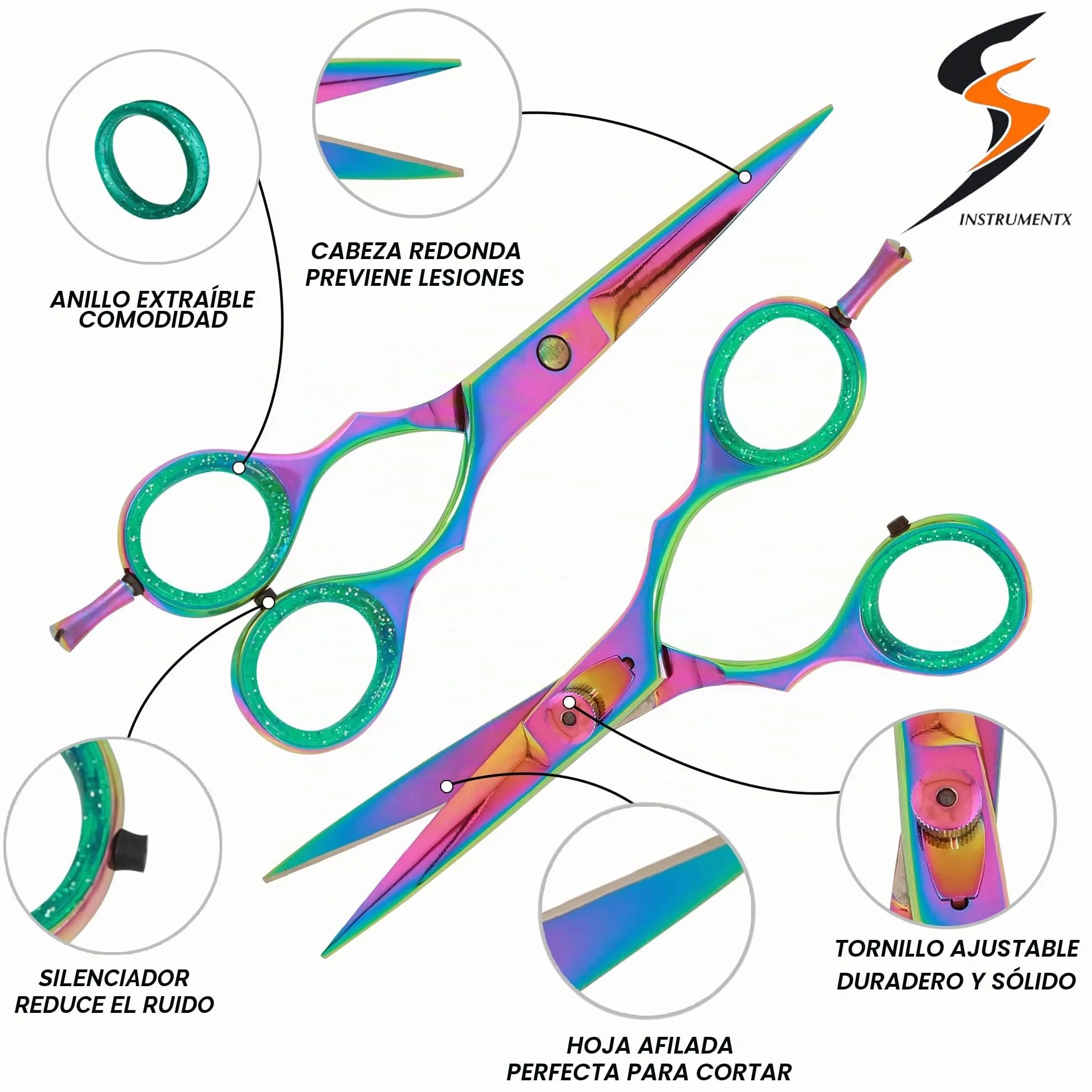 Tijeras de Pelo de Titanio, Tijeras Peluqueria de Acero Inoxidable 6,5", Multicolor
