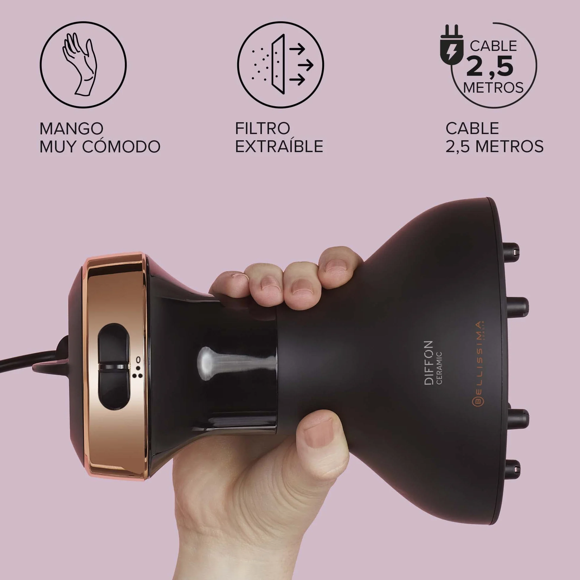 Bellissima Imetec My Pro Diffon Ceramic Difusor de aire caliente para cabello rizado 700 W