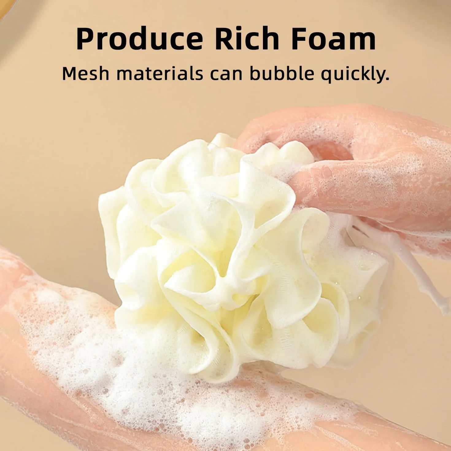 Esponja de baño 2-en-1 con bolsa para jabón, exfoliante corporal, cordón ajustable, lavable a máquina, amarillo