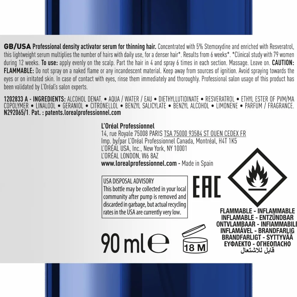 L’Oréal Professionnel Activador de Densidad Enriquecido con Activos Dermatológicos para Cabello Fino y con Poca Densidad, Serioxyl Advanced, 90 ml