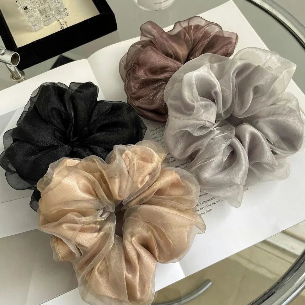 Coleteros para el cabello, lazos de satén para el pelo, lazos de seda para el pelo, anillos para trenzas, 4 unidades, color sólido, doble capa, accesorios para el cabello para mujer