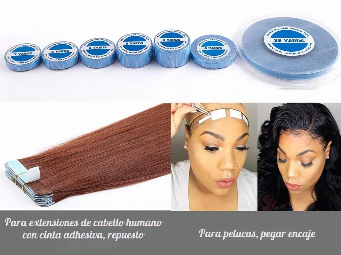 Cinta adhesiva de doble cara super azul 0,8 * 3 yardas para extensiones de pelo humano peluca Toupee