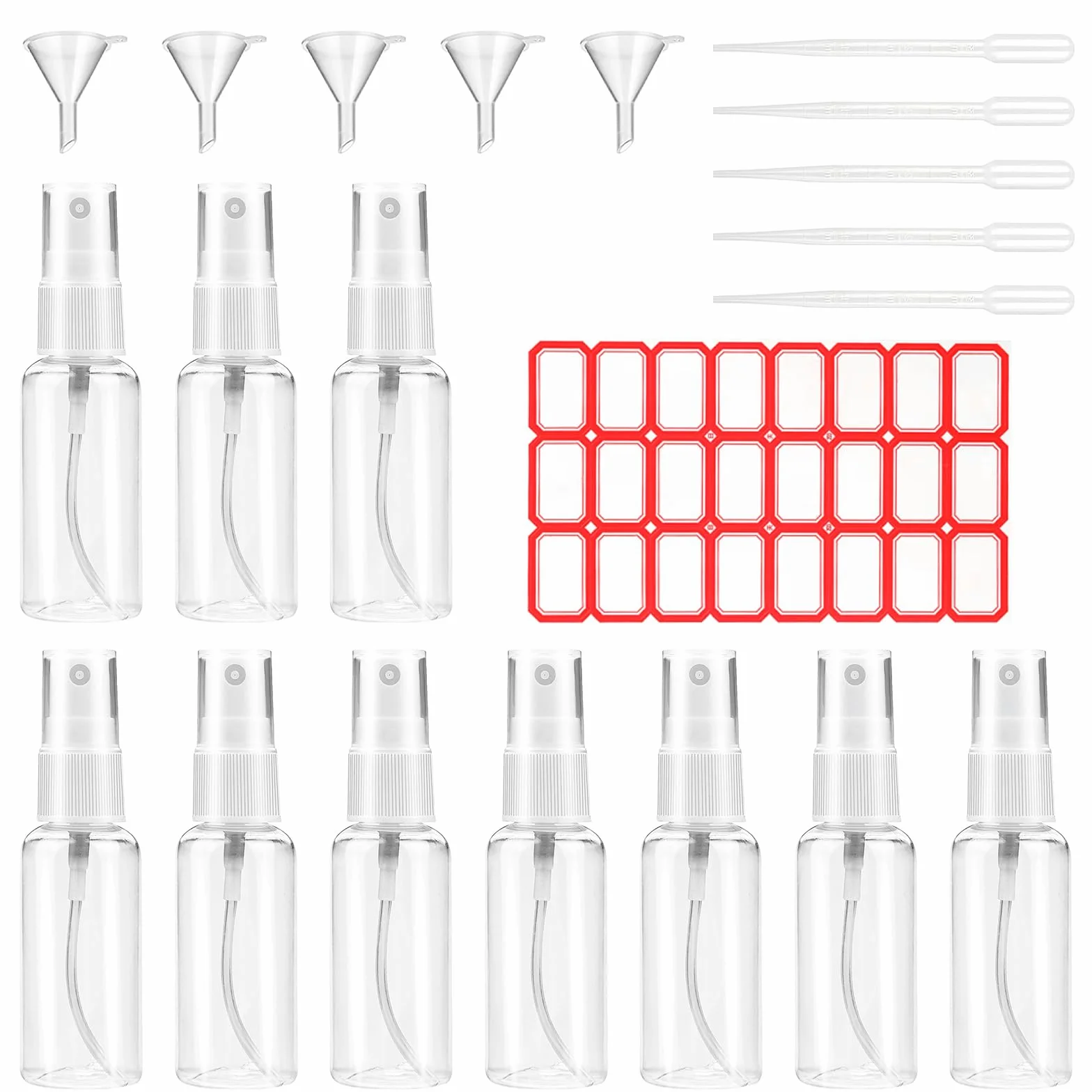 Botella de spray vacía 10 piezas 100 ml pulverizador perfume champú con embudos goteros etiqueta