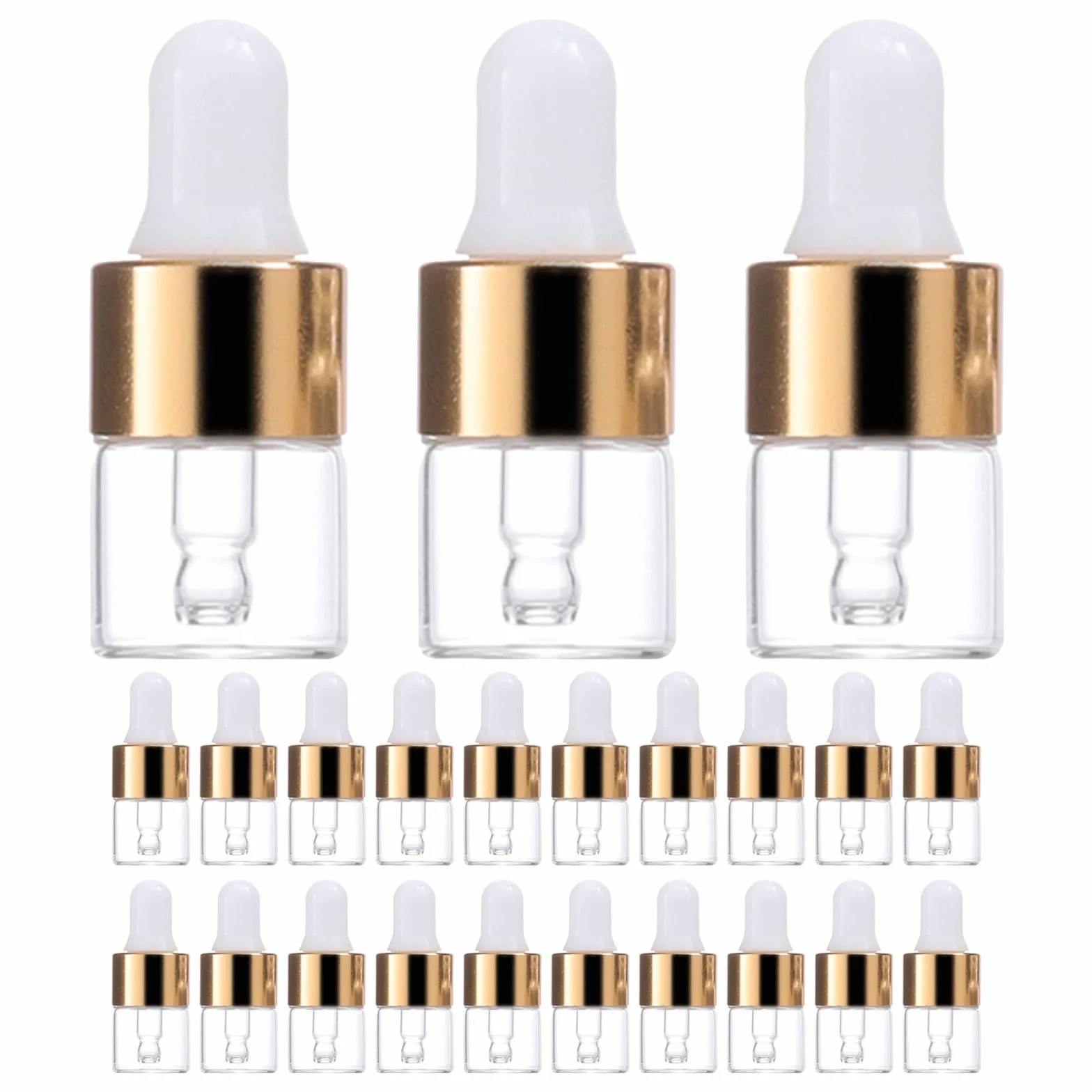 iplusmile 50 Unidades Botellas de Vidrio Pequeñas con Gotero de 1 ml para Aceites Esenciales