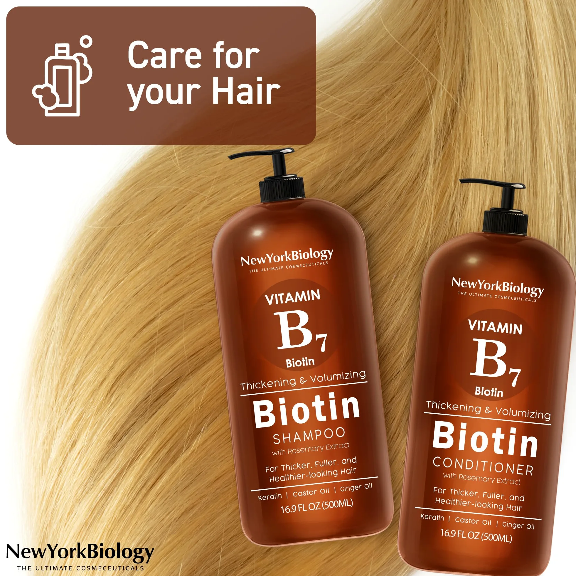 Juego de champú y acondicionador de biotina de 500 ml para el adelgazamiento del cabello, fórmula espesante para el tratamiento de la pérdida del cabello, para hombres y mujeres, anticaspa, el