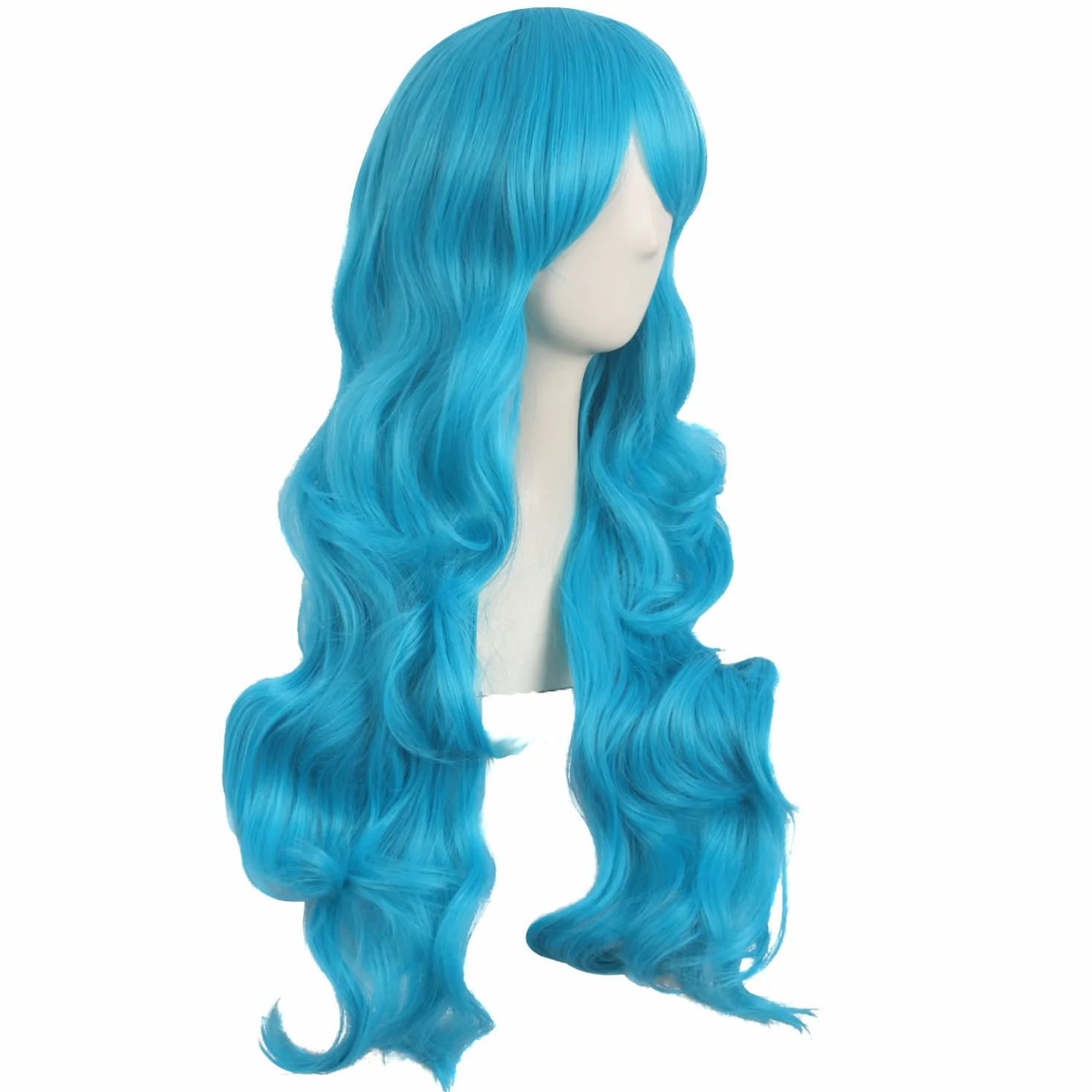 Mapofbeauty Peluca Sintetica Rizada 70cm Cereste Azul