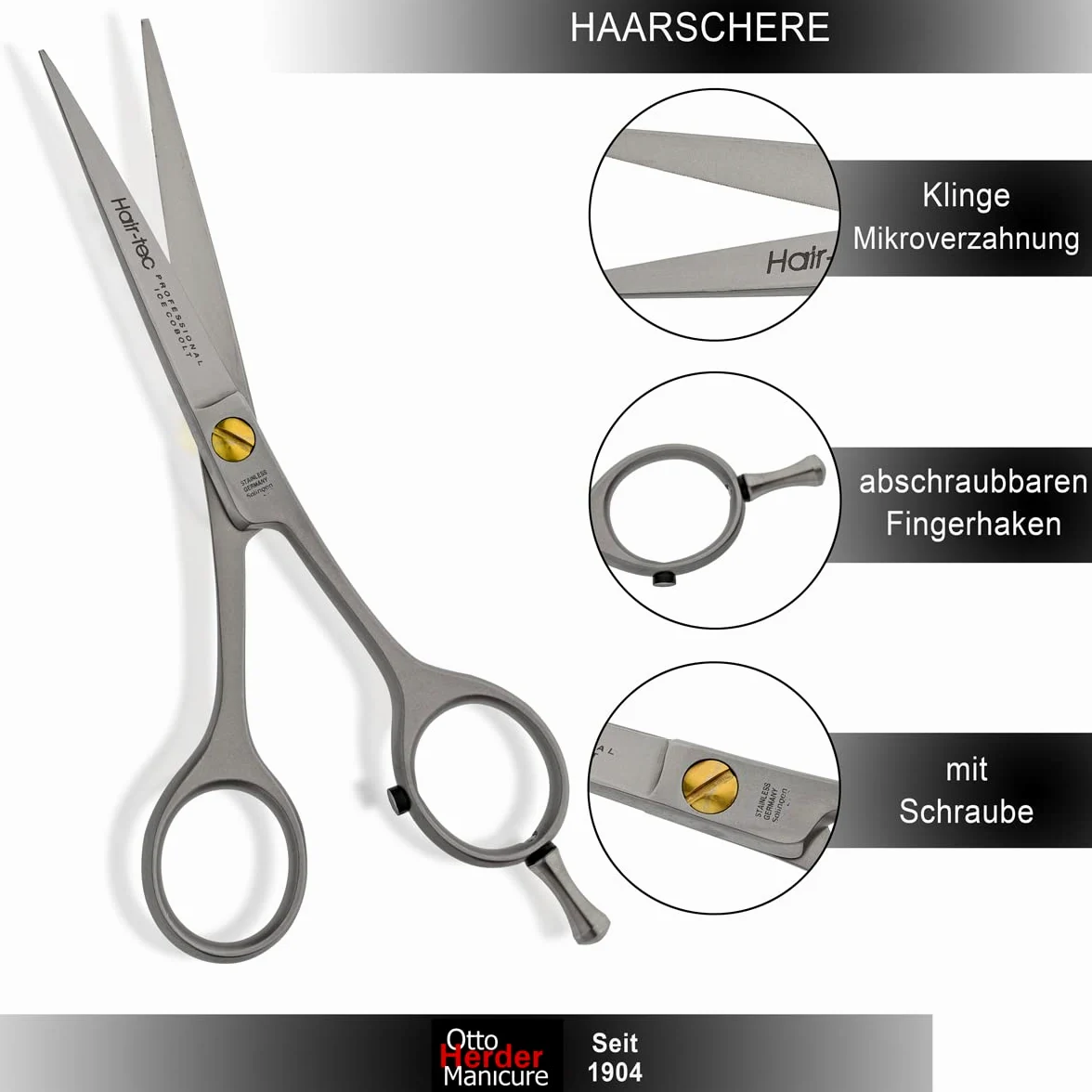 Otto Herder manicure Tijeras de peluquería de 12,8 cm, inoxidables, con microdentado unilateral, tijeras extra afiladas para peinar de Solingen