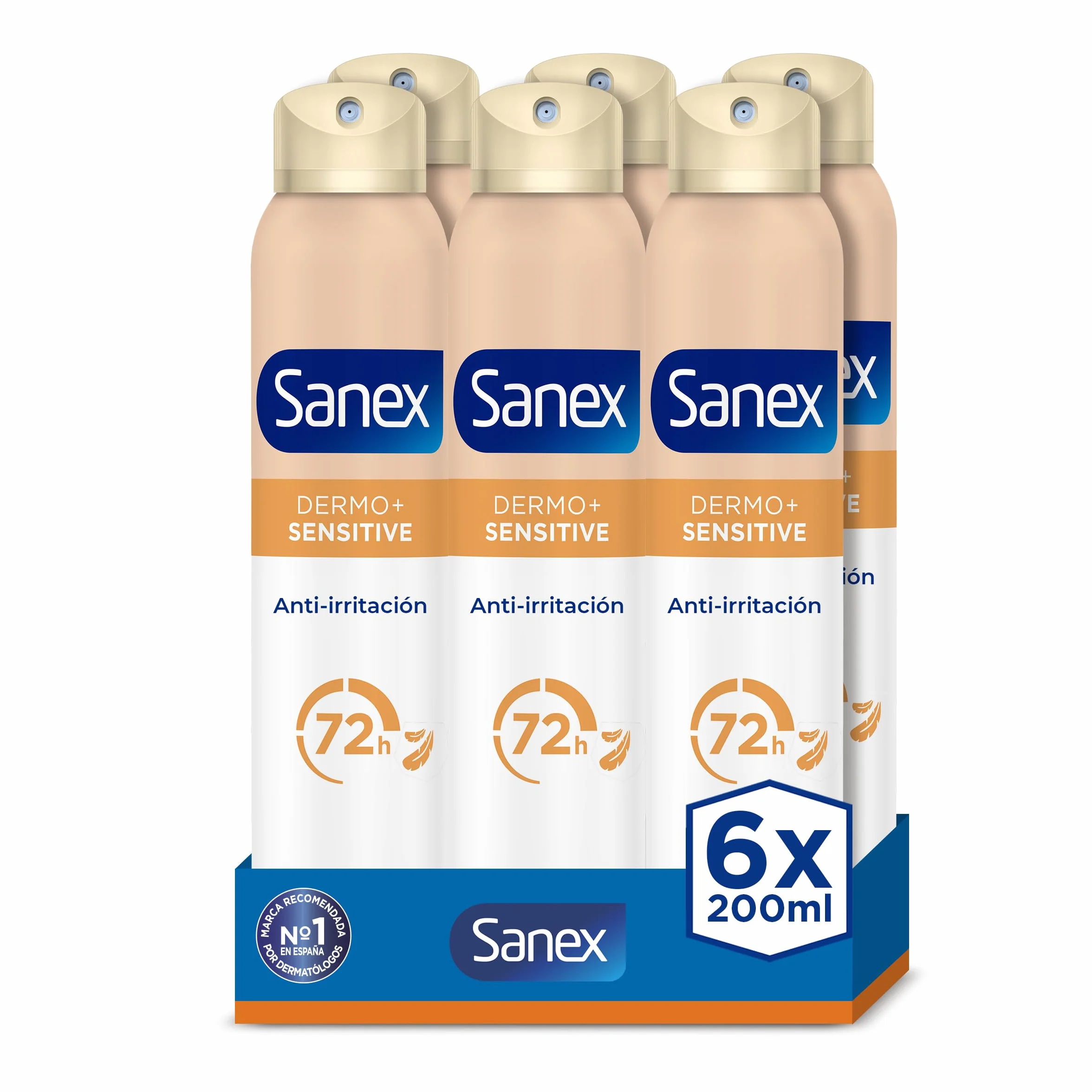 Sanex Dermo+Sensitive Antitranspirante Desodorante Spray 72 Horas Pack 6 x 200ml