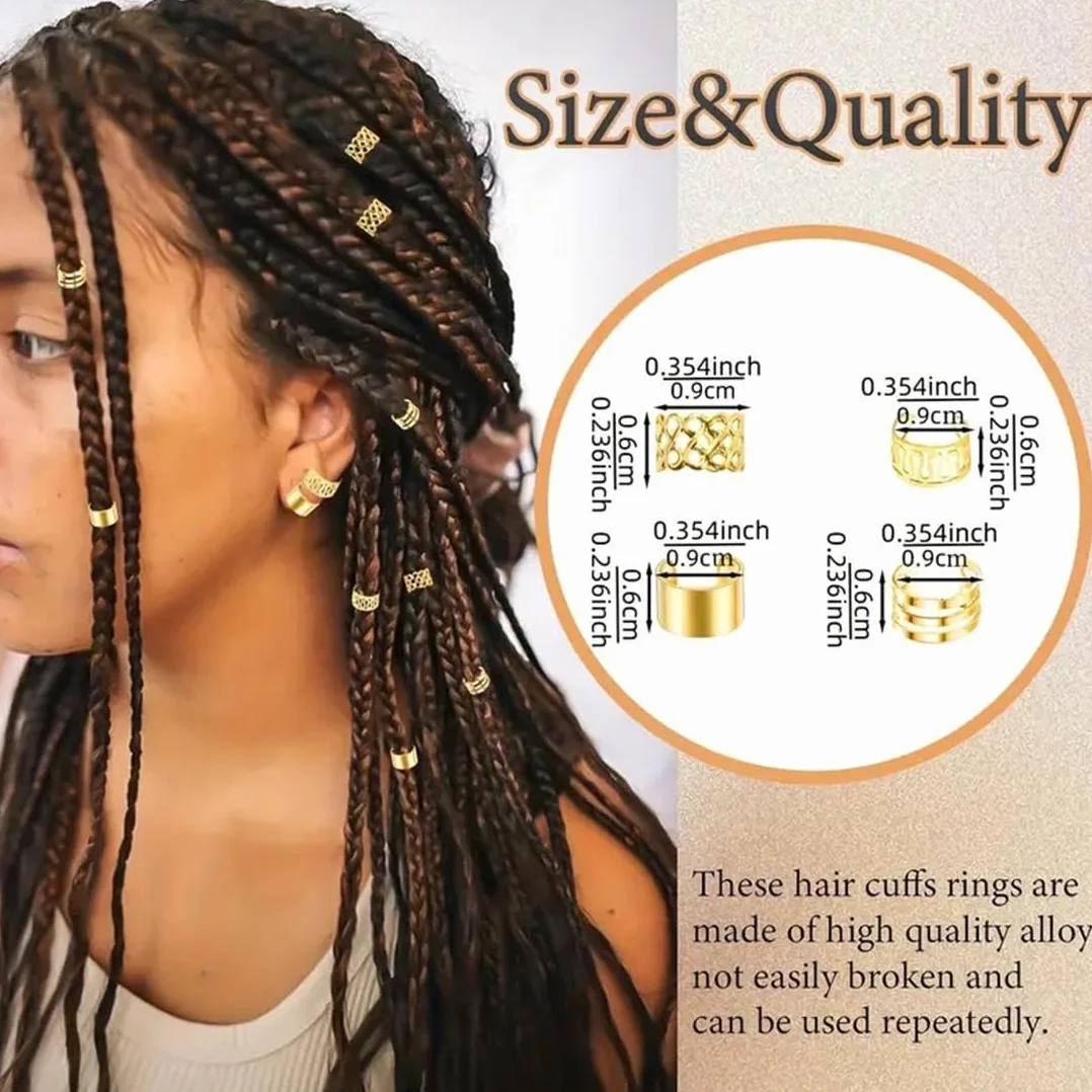 Accesorios para trenzas Loc 60 piezas ajustables Oro+Plata