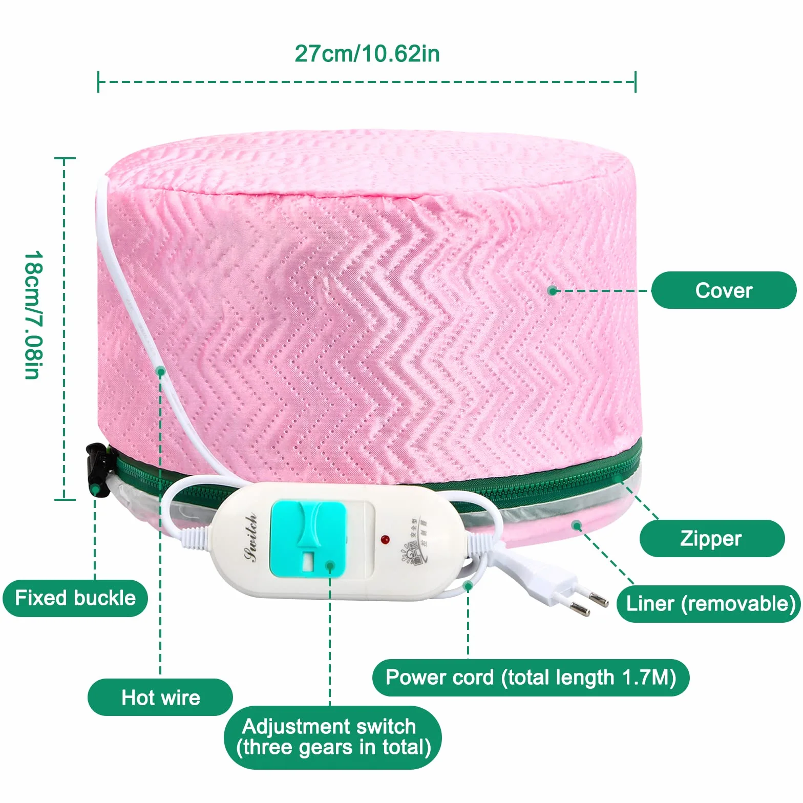 Gorro de calentamiento para el cuidado del cabello, 3 temperaturas, vaporizador eléctrico