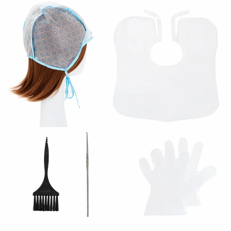 Gorro de mechas tinte desechable con cepillo chal guantes