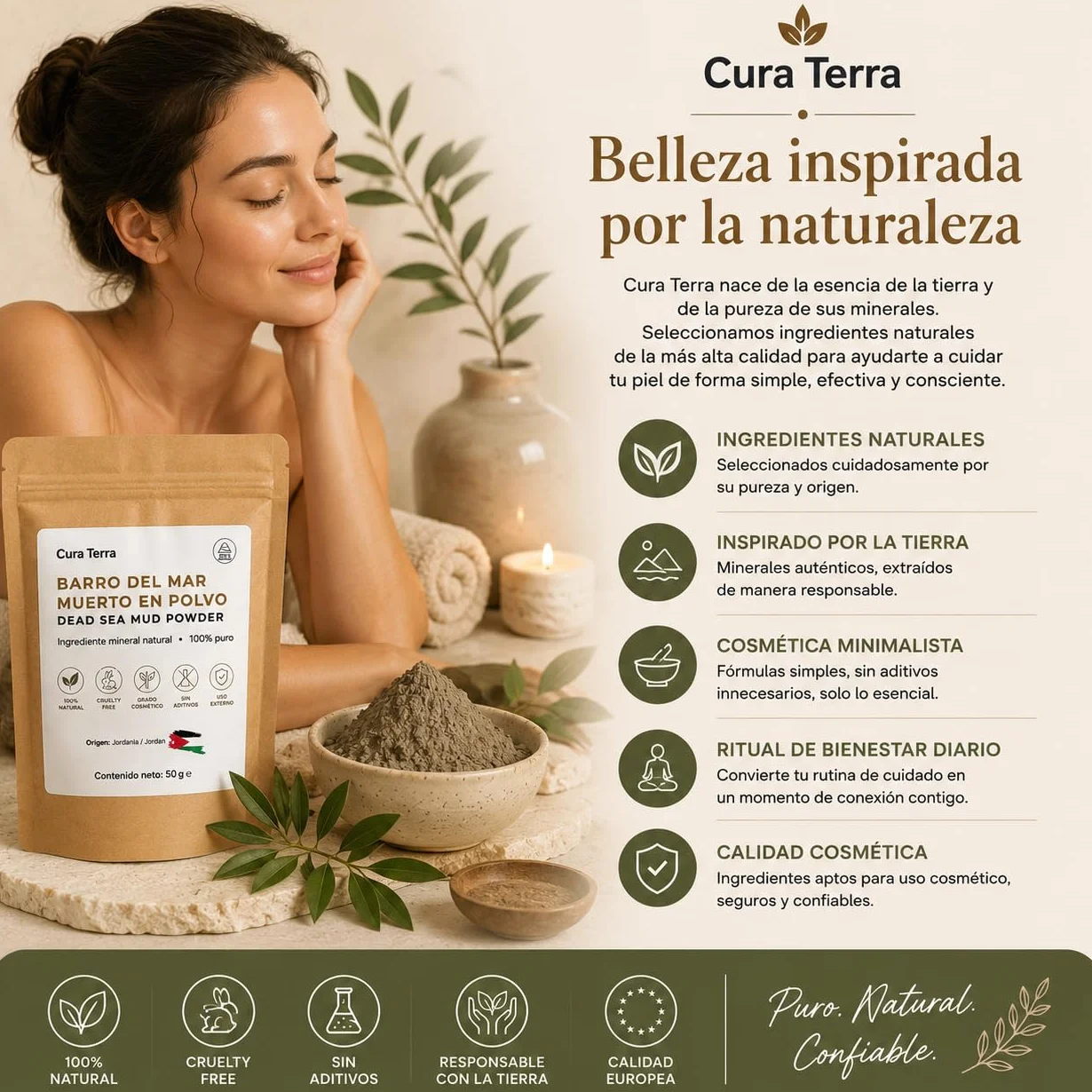 Barro del Mar Muerto en Polvo 50g Mineral para Cuidado de la Piel Cosmética DIY