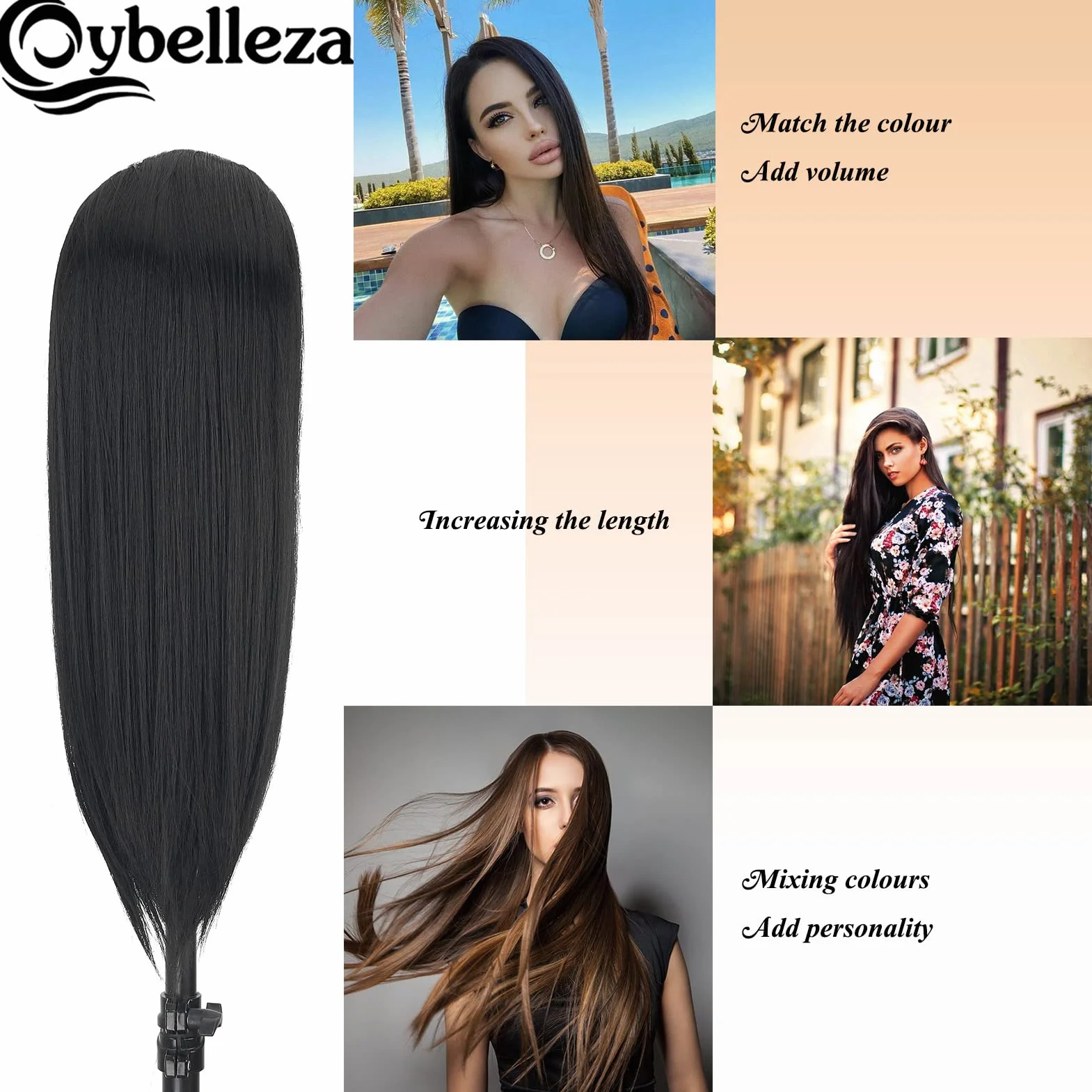 Extensiones de Pelo Natural Liso 60cm 8 Piezas Cabello Postizo Sintético Largo para Mujer Negro