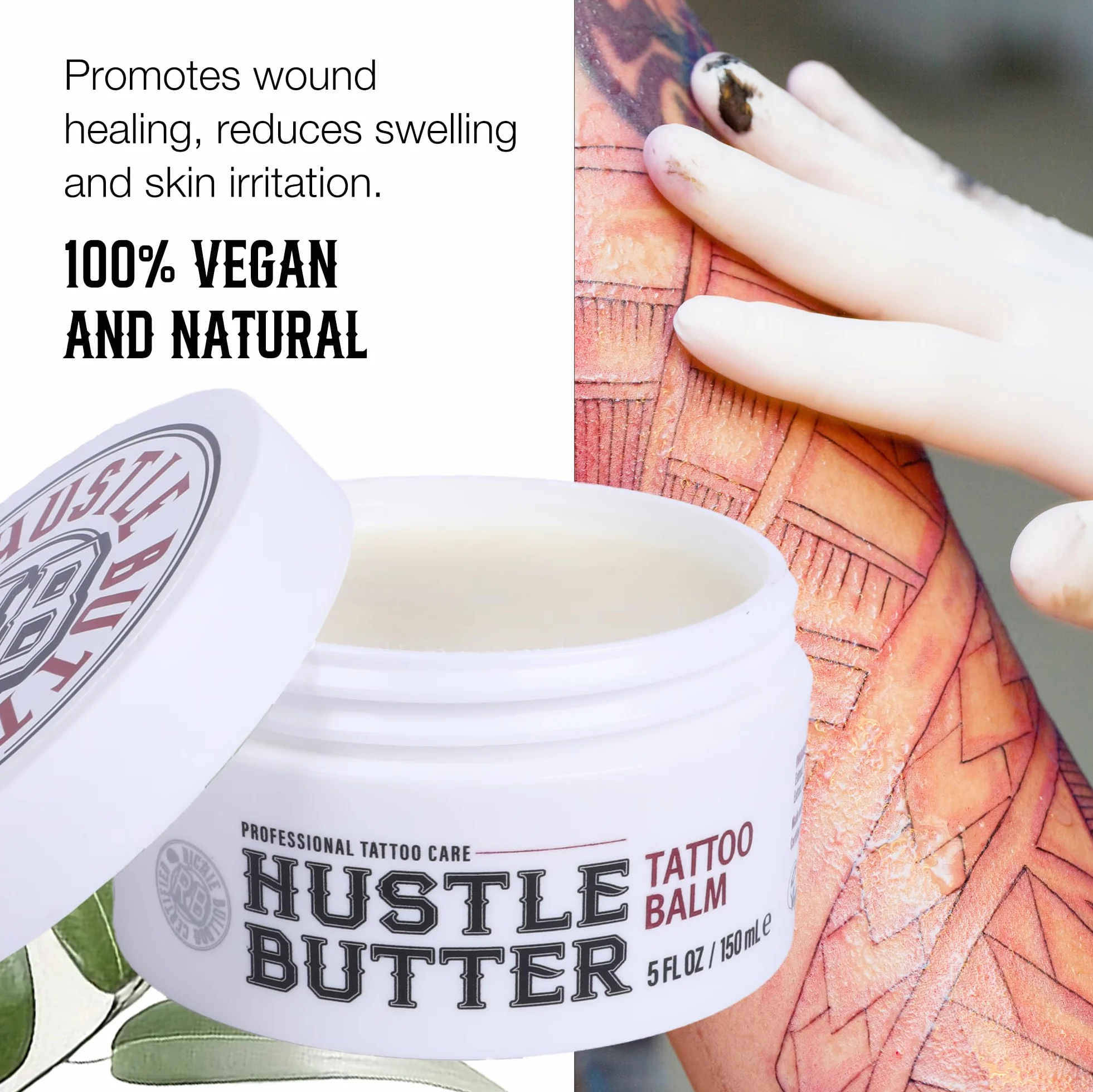 TATTOO HUSTLE BUTTER DELUXE ORIGINAL – 2x150ml crema vegana para el cuidado del tatuaje con ingredientes naturales como mango, papaya y manteca de karité, favorece la curación, reduce rojeces
