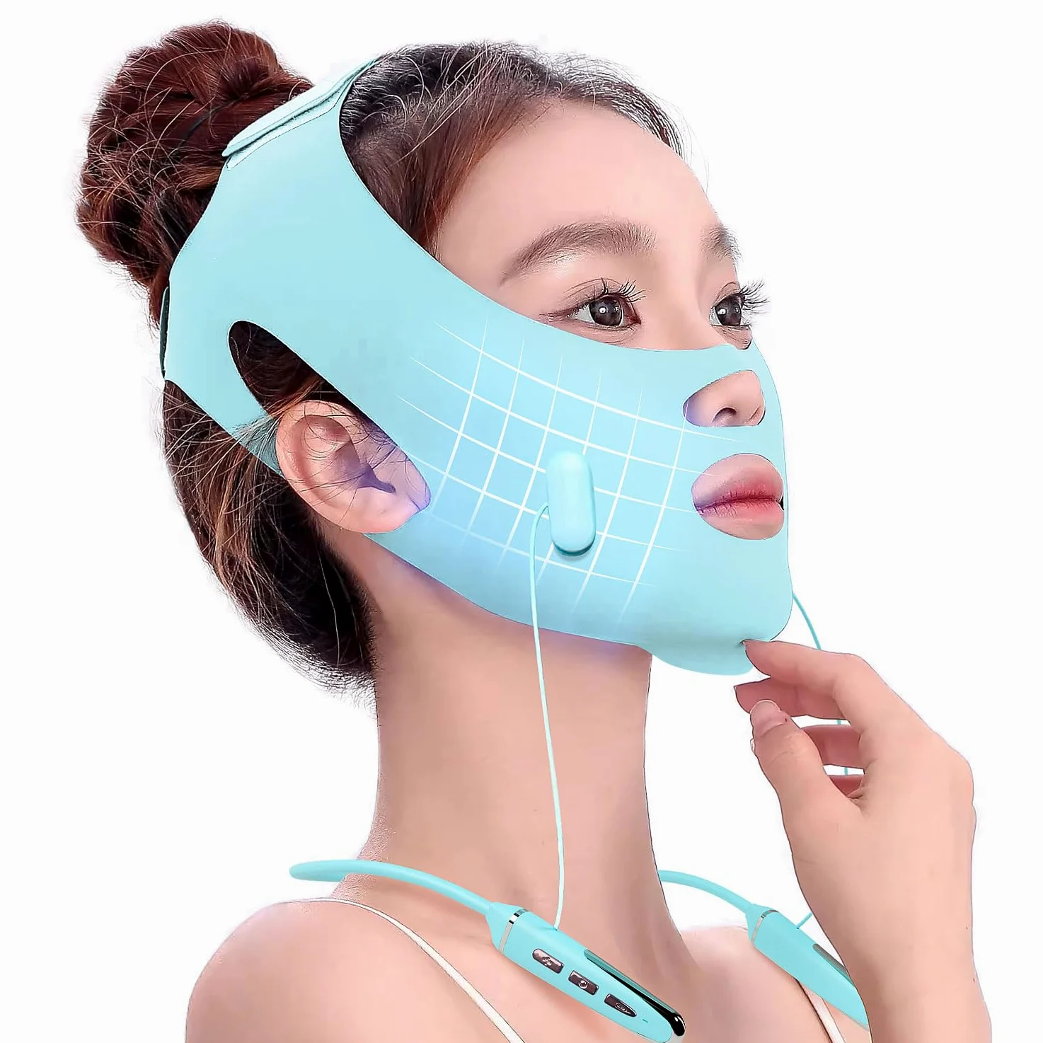 Cinturones faciales con correas ajustables, reductor de barbilla doble y dispositivo de elevación facial con 4 modos y 5 intensidades ajustables de engranajes, máquina inteligente de doble barbilla