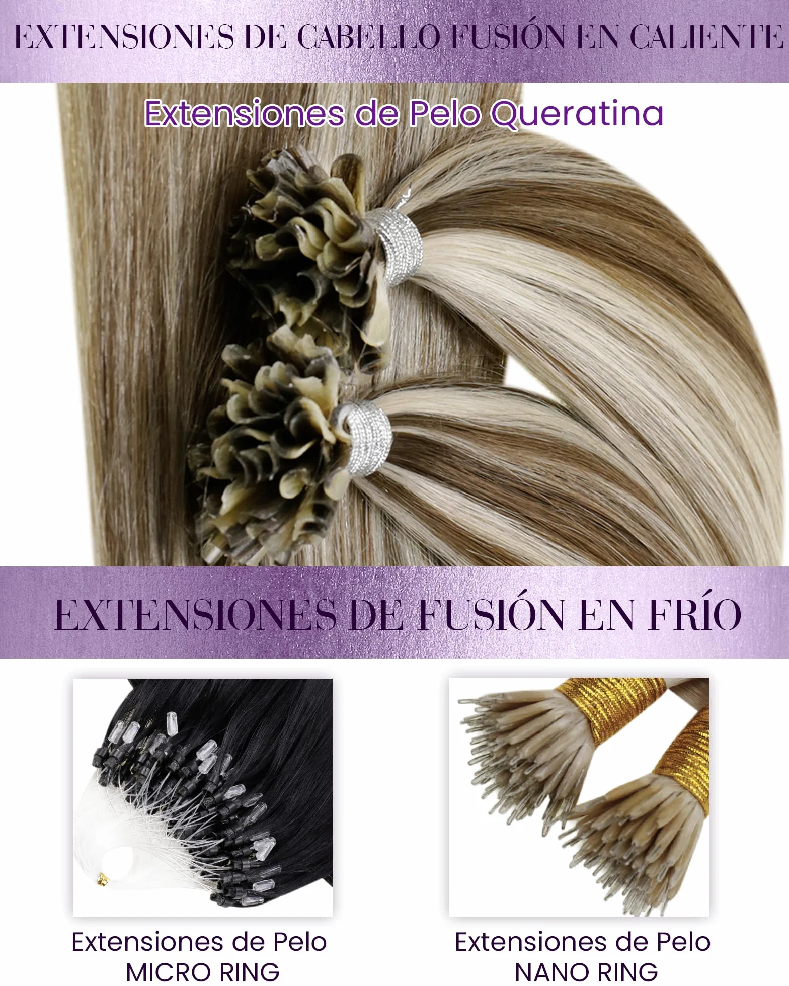 LaaVoo Extensiones Queratina Pelo Natural Marrón Claro Rubia Platino 50g 22 Pulgadas 55cm #P8/60