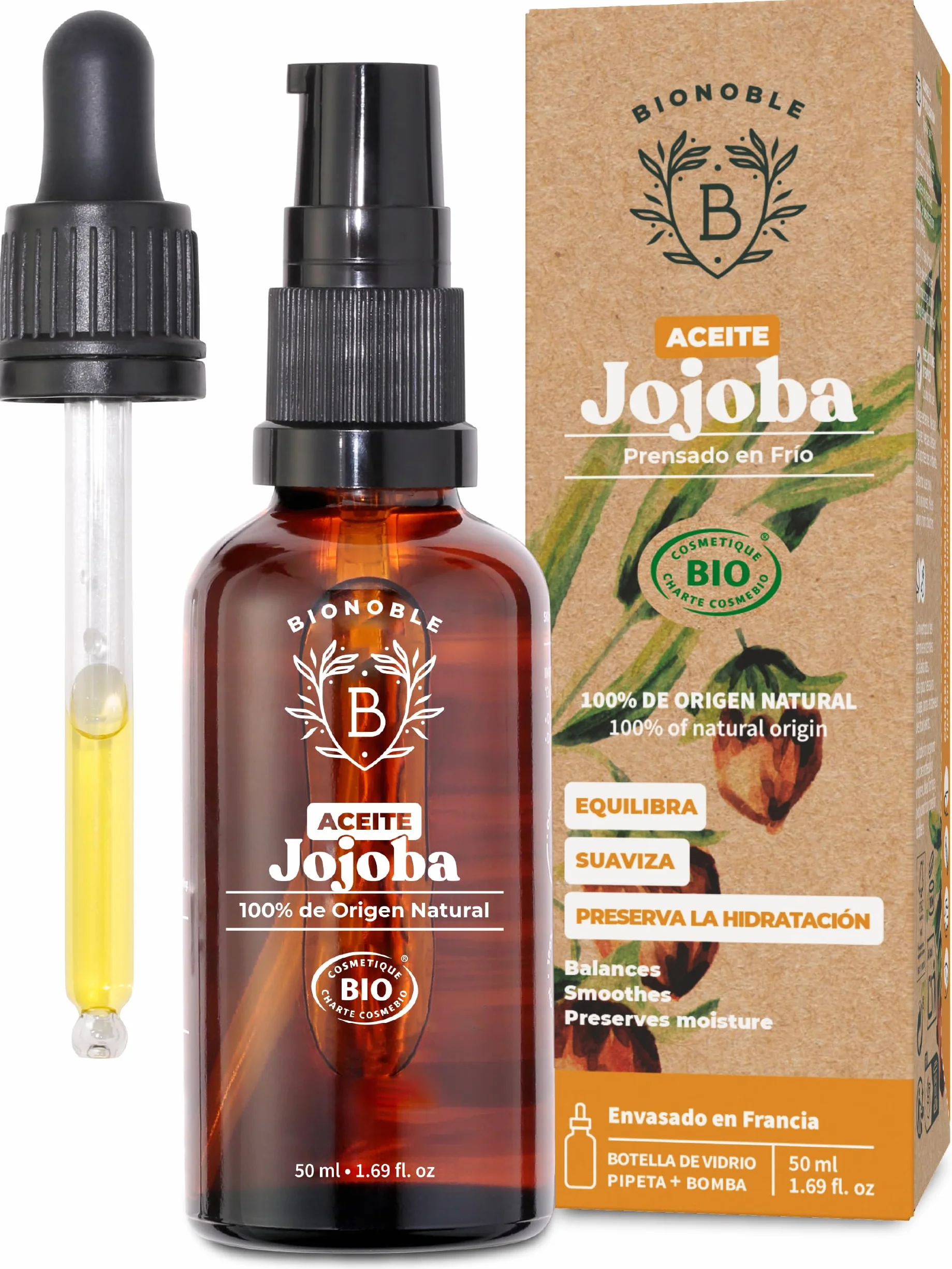 BIONOBLE Aceite de Jojoba 100% Puro Orgánico Prensado en Frío 50ml