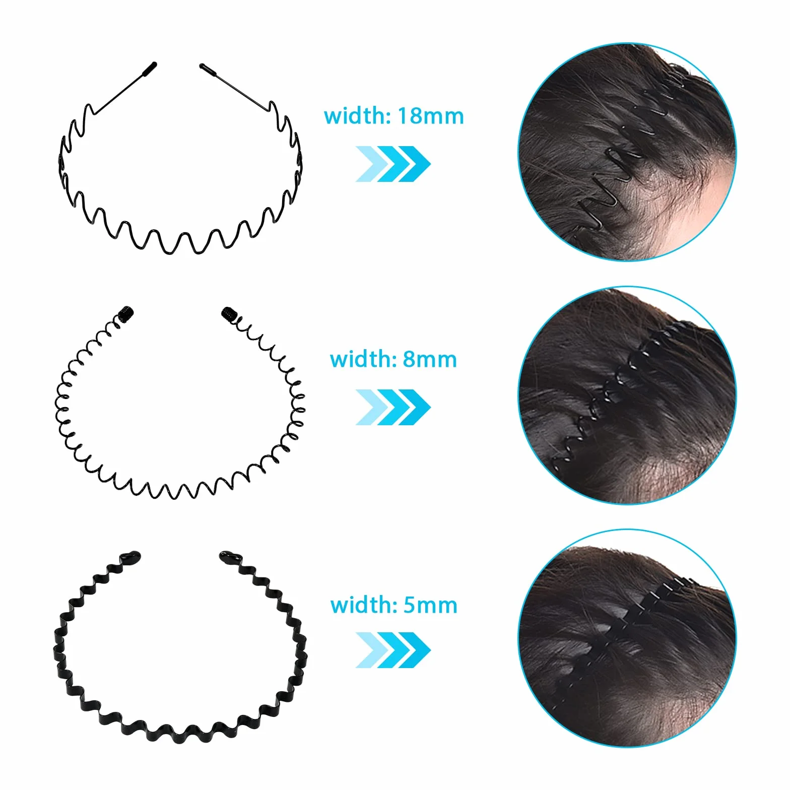 Diadema de Metal Negro Banda Pelo Ondulado Antideslizante Elástica para Yoga Deportes