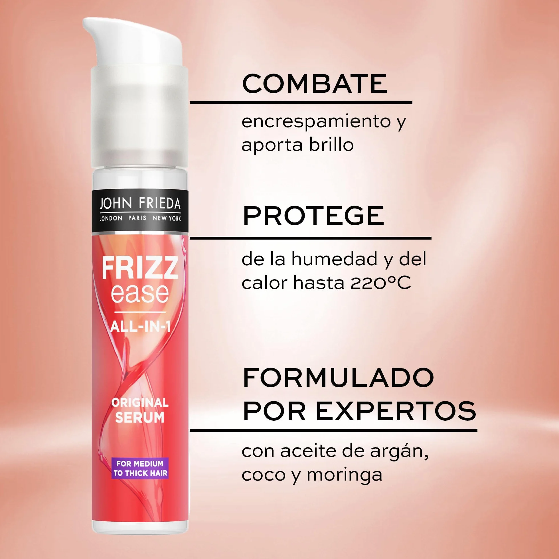 JOHN FRIEDA - Sérum Anti-Frizz 50 ml, para Cabello Encrespado, Protege contra Humedad y Calor, Hidrata y Controla el Cabello, Pelo Más Fuerte y Brillante