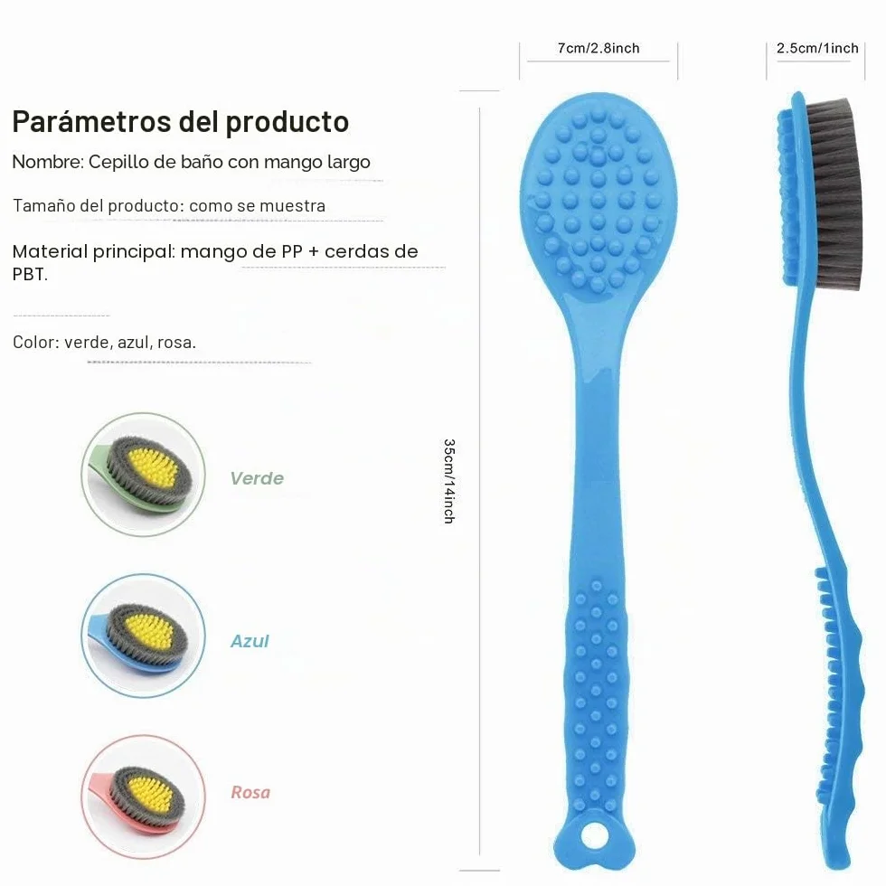 QiCheng&LYS Cepillo de Ducha de Mano con Mango Largo, Exfoliación Corporal, Azul