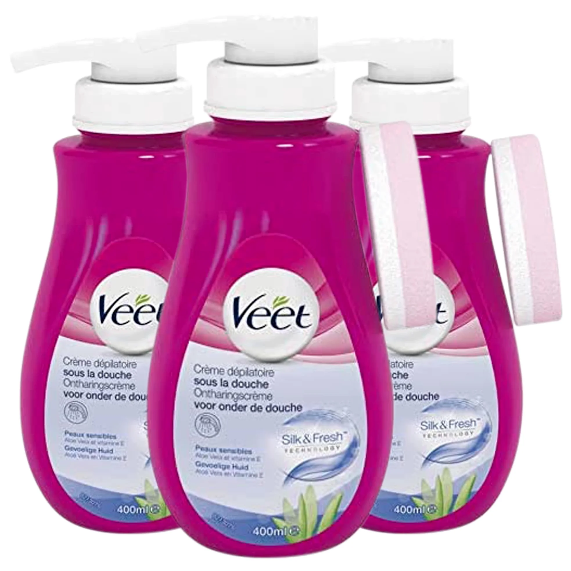 VEET Crema depilatoria para cuerpo y piernas – para piel sensible – 400 ml – Paquete de 3