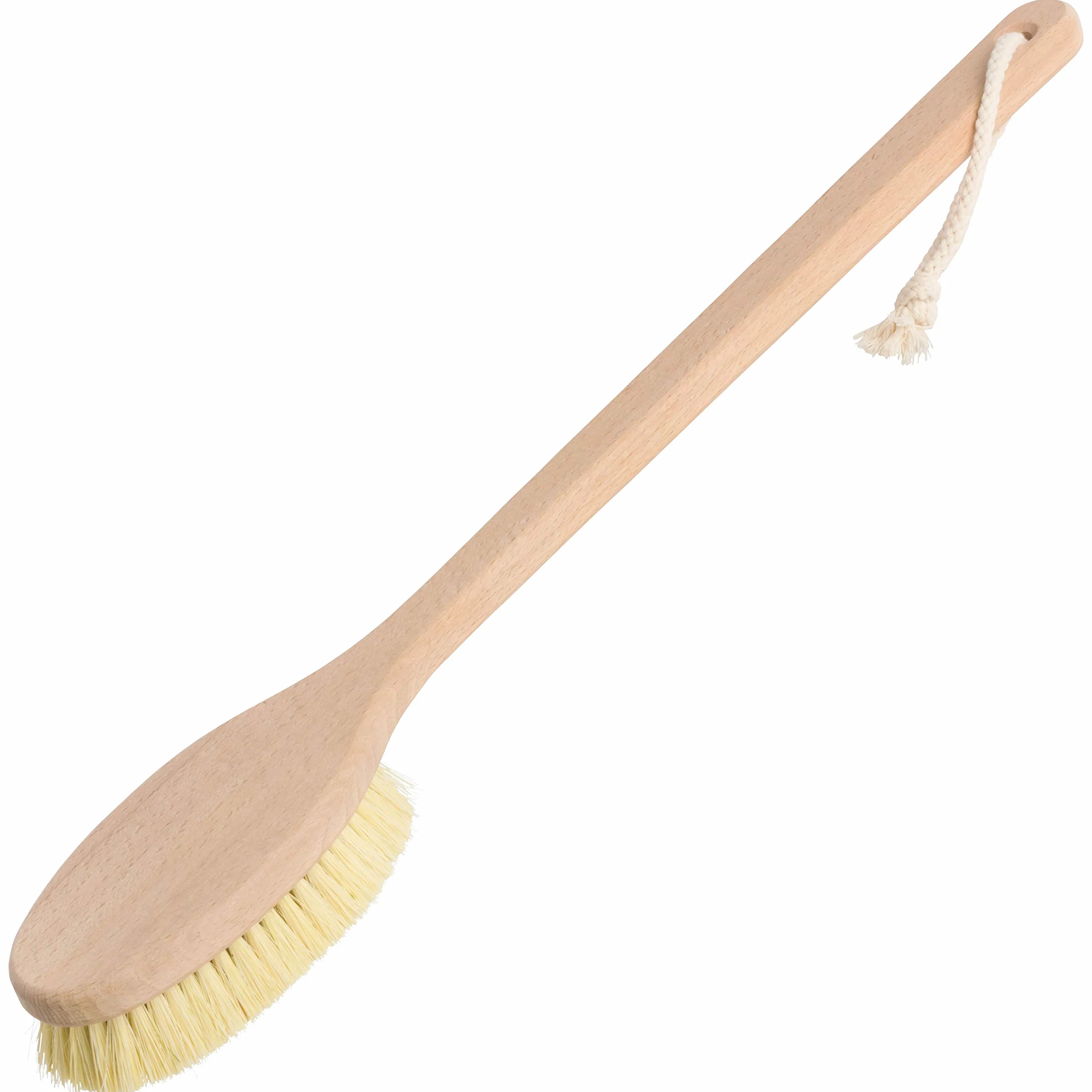 REDECKER Tampico - Cepillo de baño de fibra con mango de madera de haya aceitada, 19-5/8 pulgadas, mango largo para ducha, cepillo corporal con pelo de caballo natural, fabricado en Alemania