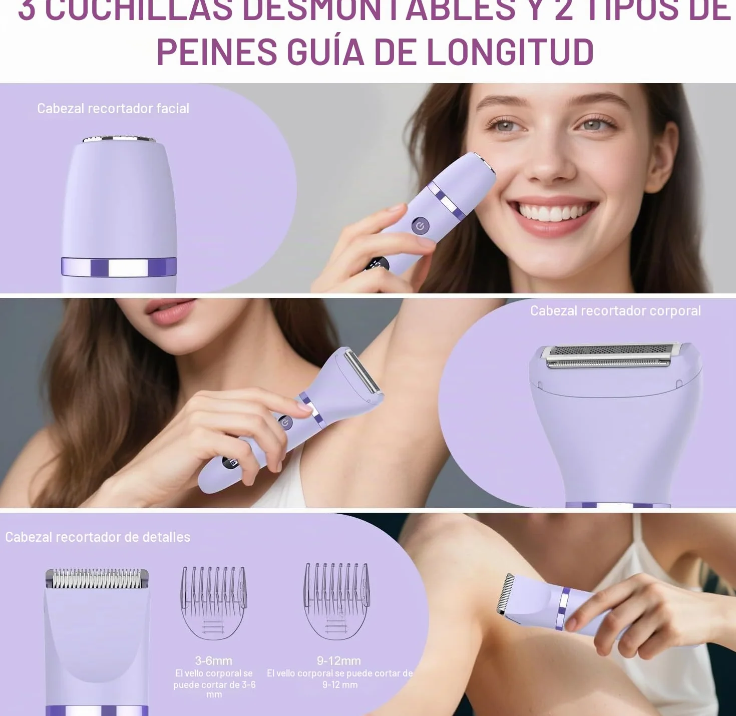 Afeitadora eléctrica para mujer 3 en 1 impermeable pantalla LCD seco/mojado