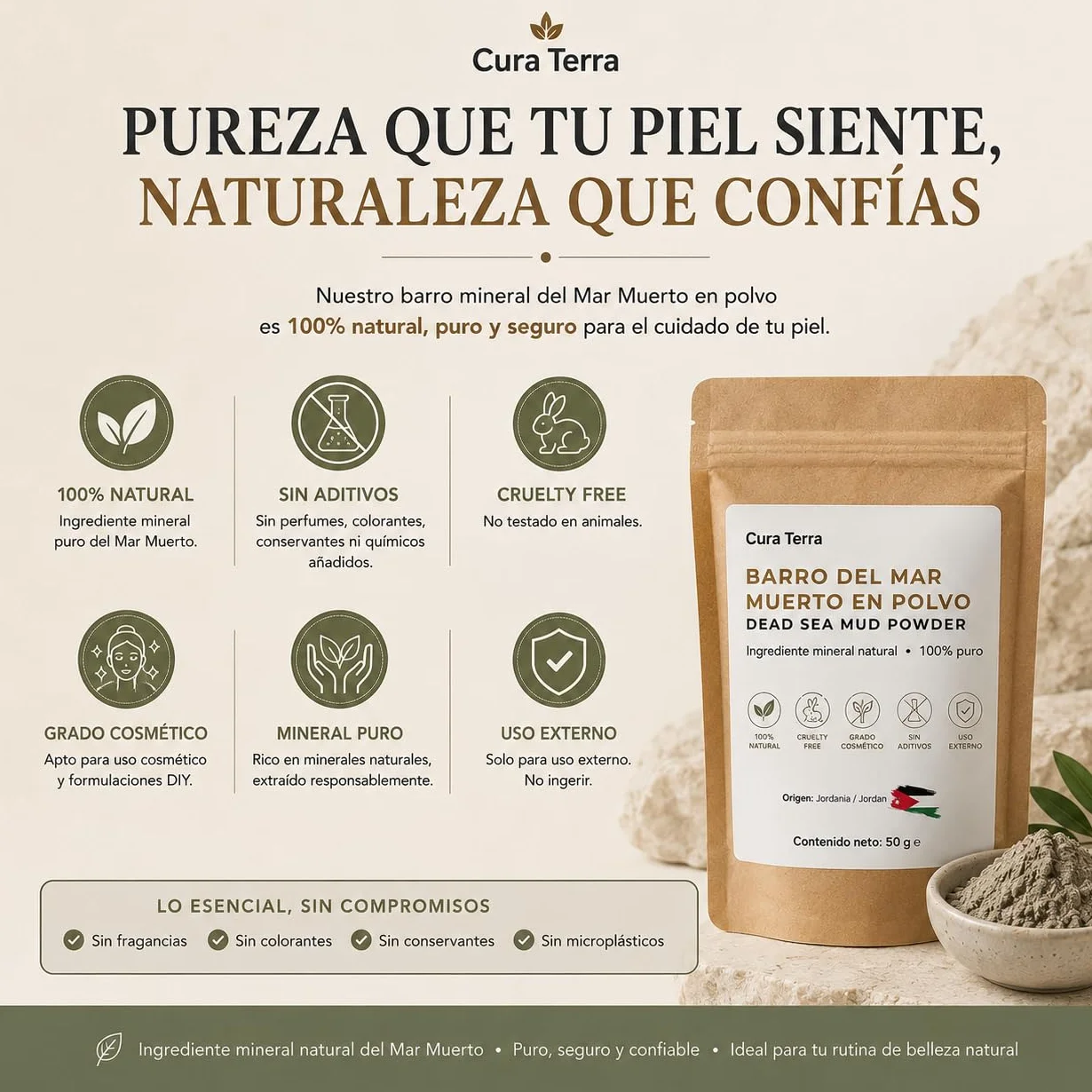 Barro del Mar Muerto en Polvo 50g Mineral para Cuidado de la Piel Cosmética DIY