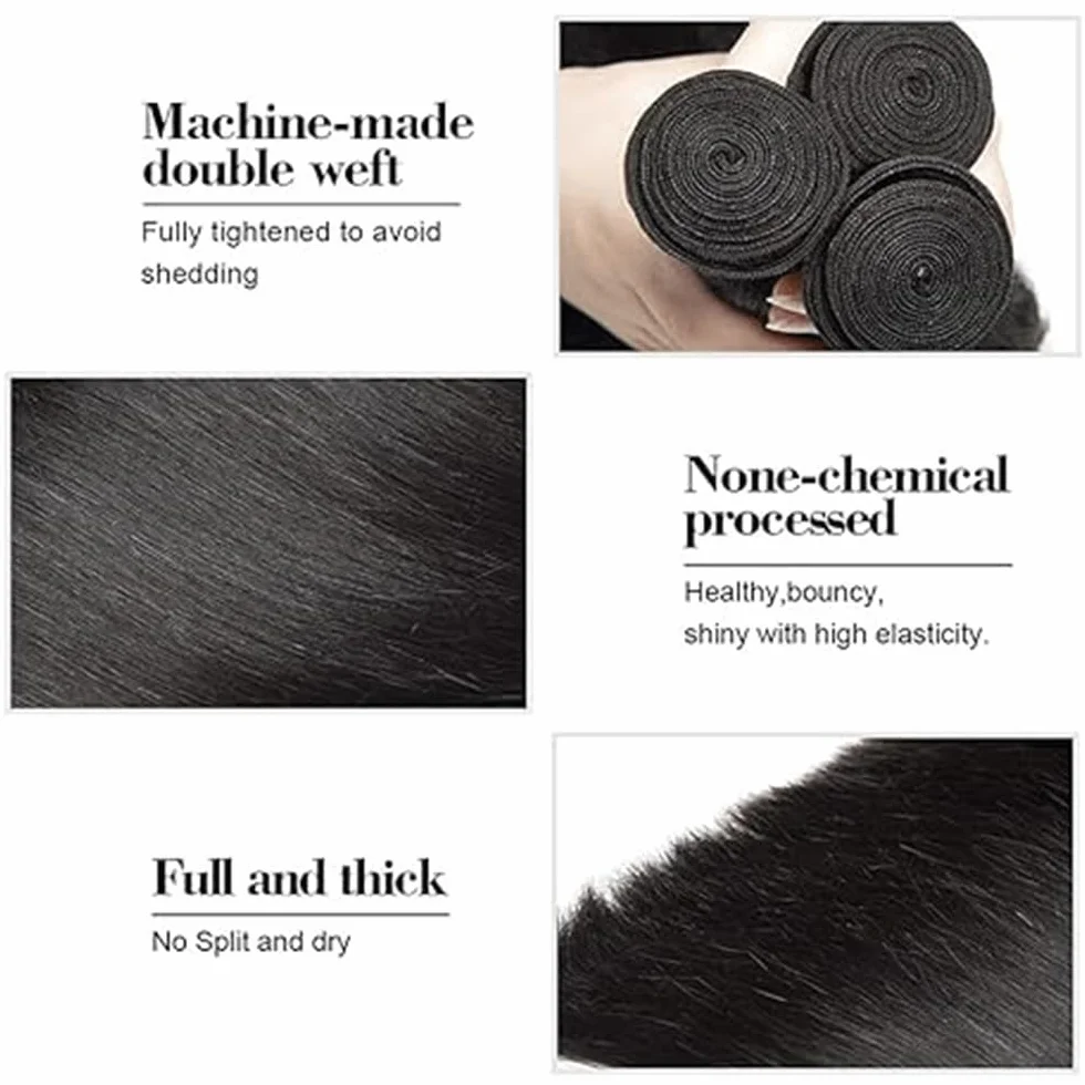 Peluca recta para mujer, paquetes de cabello humano sin procesar brasileño, extensiones de cabello humano virgen brasileño #1B Natural Black Cabello Humano, paquete con una cobertura mínima