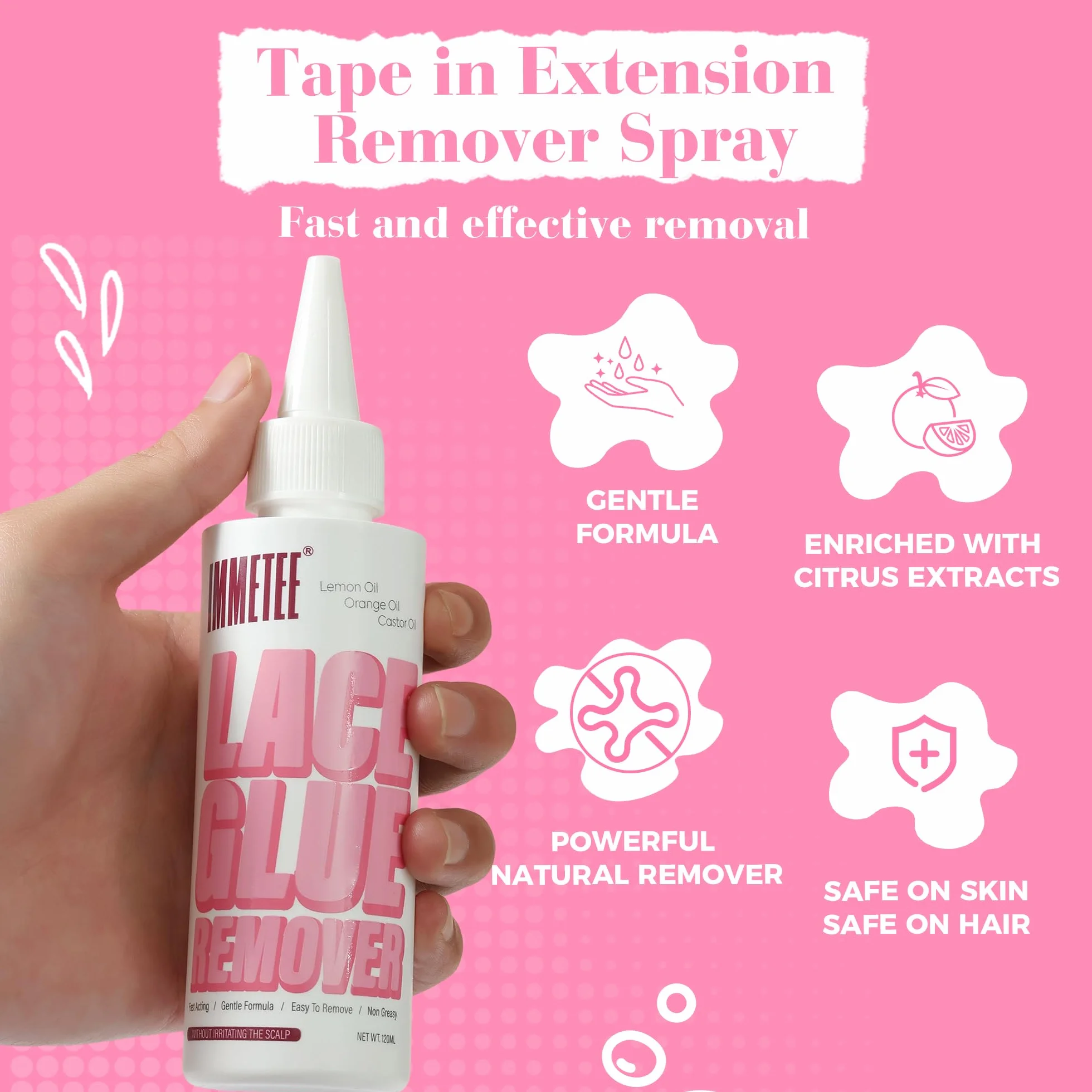 Immetee Peluca Removedor de Pegamento para Encaje Frontal 120ml Spray Eliminación Rápida