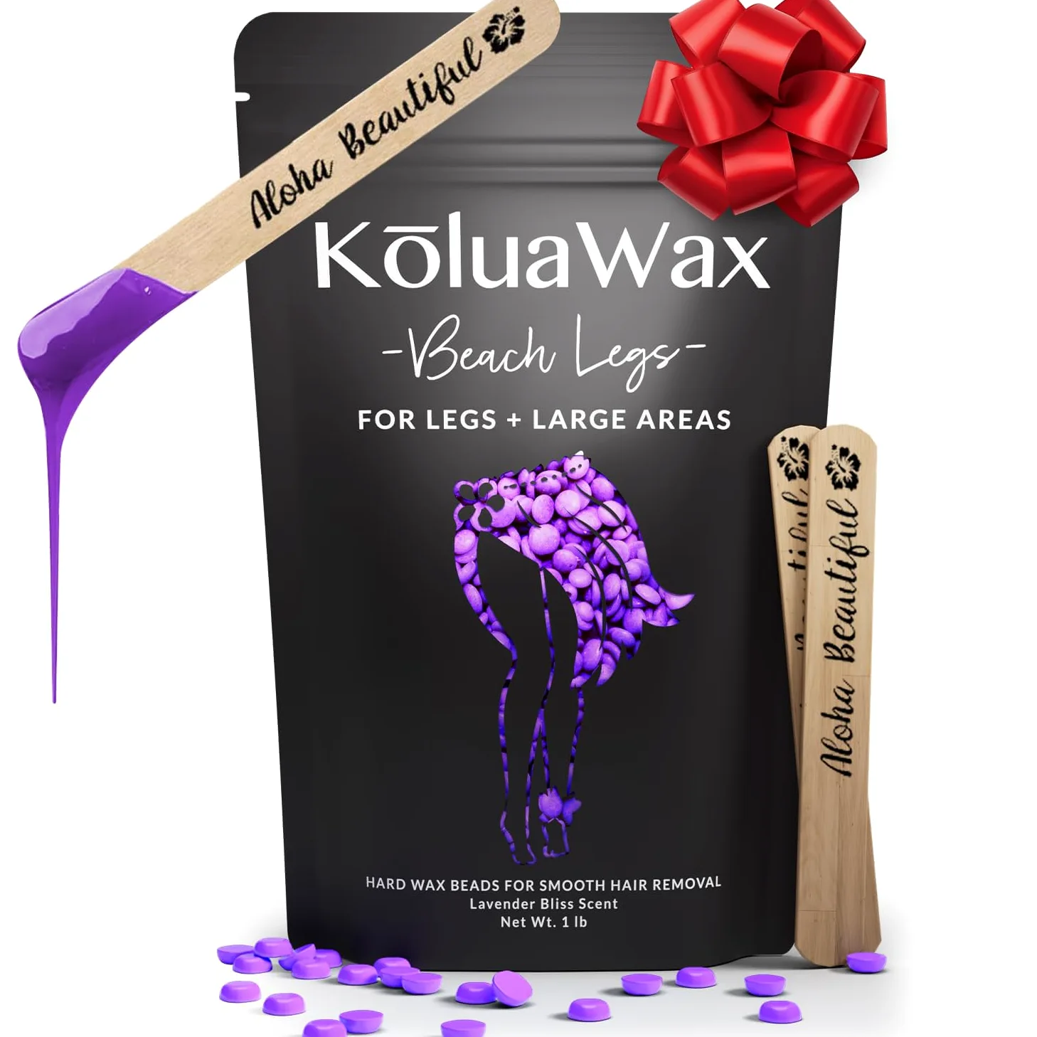 KoluaWax Cera dura para depilación: fórmula para vello grueso. Depilación facial, brasileña, axilas, espalda, pecho y bikini. Coco colada, calentador de cera y 10 aplicadores grandes