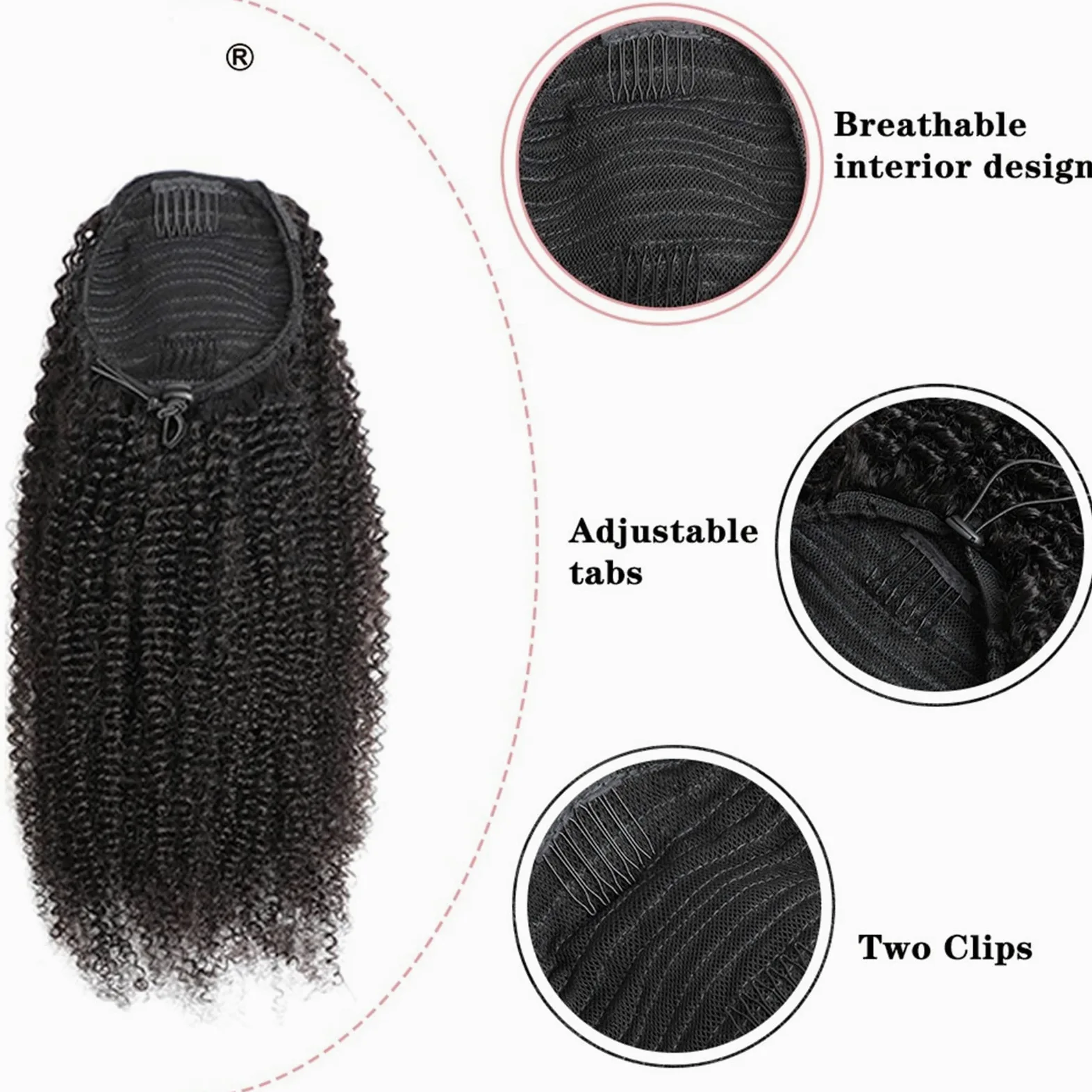 Piezas de Pelo de Moño Para mujer 1 paquete de extensión de cola de caballo con cordón ondulado rizado, horquilla brasileña, peluca de cola de caballo, moño de cola de caballo con cordón negro Natural