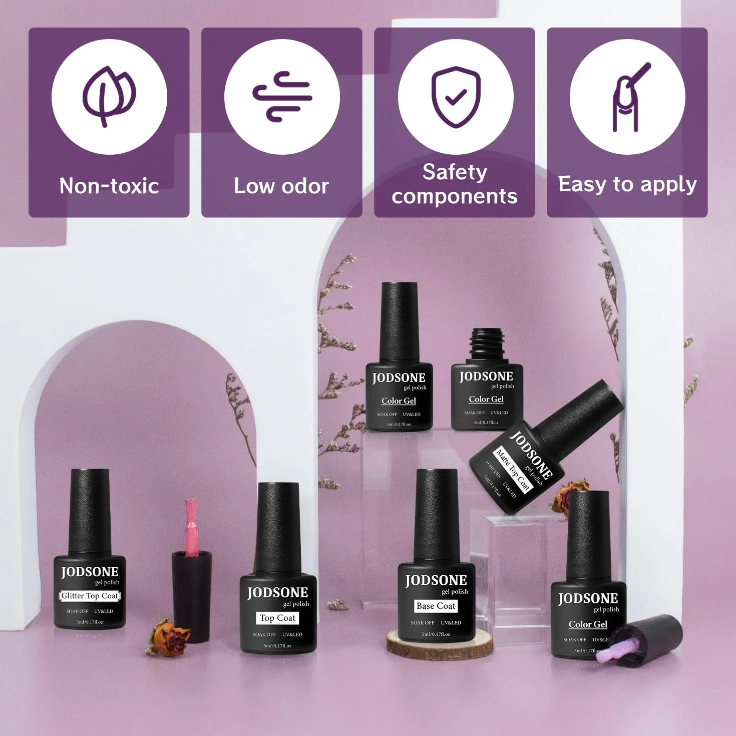 JODSONE Juego de esmaltes de uñas de Gel, 32 Colores, taladro de uñas con luz UV, superficie brillante, fácil de aplicar, textura mate, Kit de manicura todo en uno…