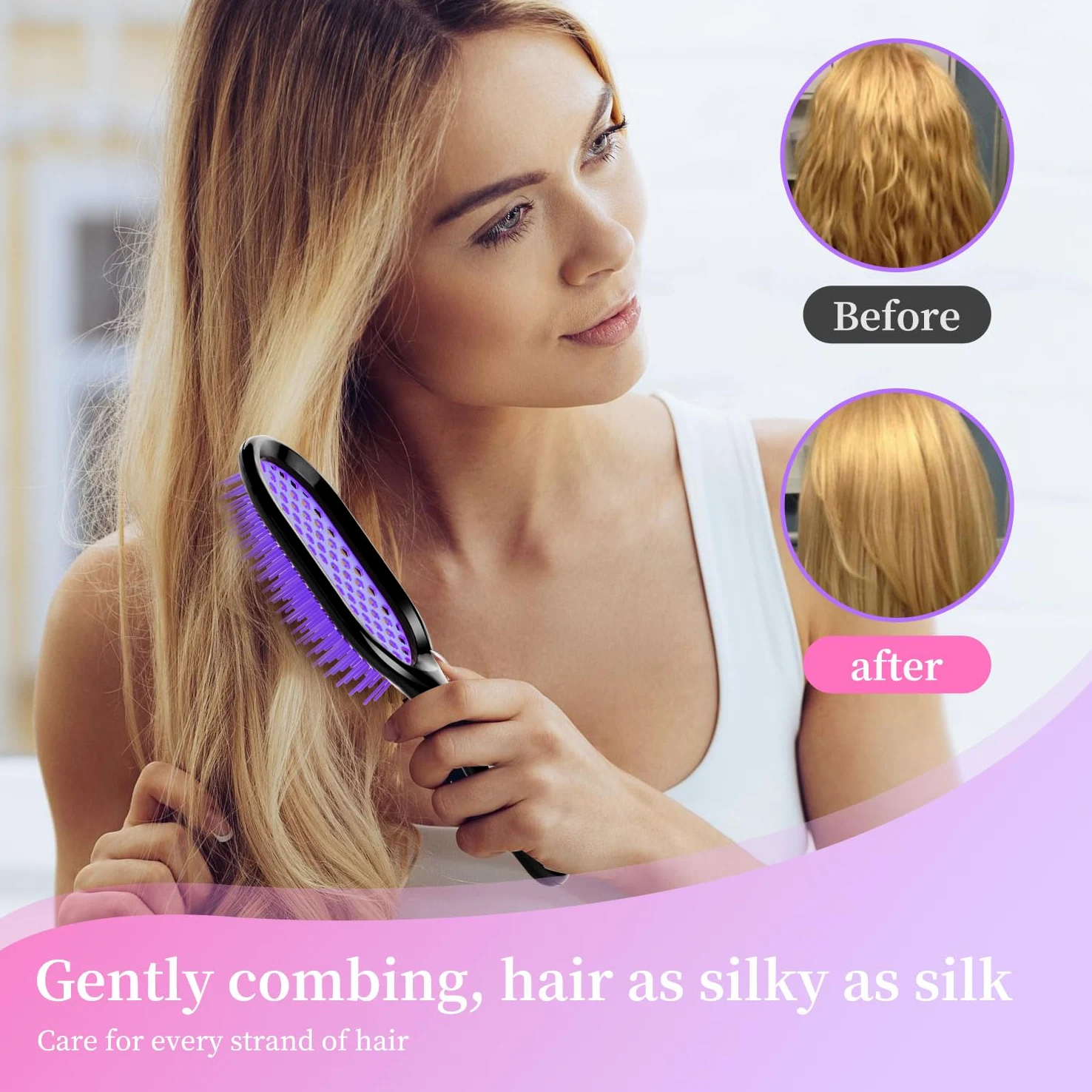 Cepillo desenredante, paquete de 2 cepillos desenredantes, desenredante suave y eficaz en tipos de cabello frágil húmedo o seco, ultraligero, cepillo desenredante ventilado y antiestático (negro +